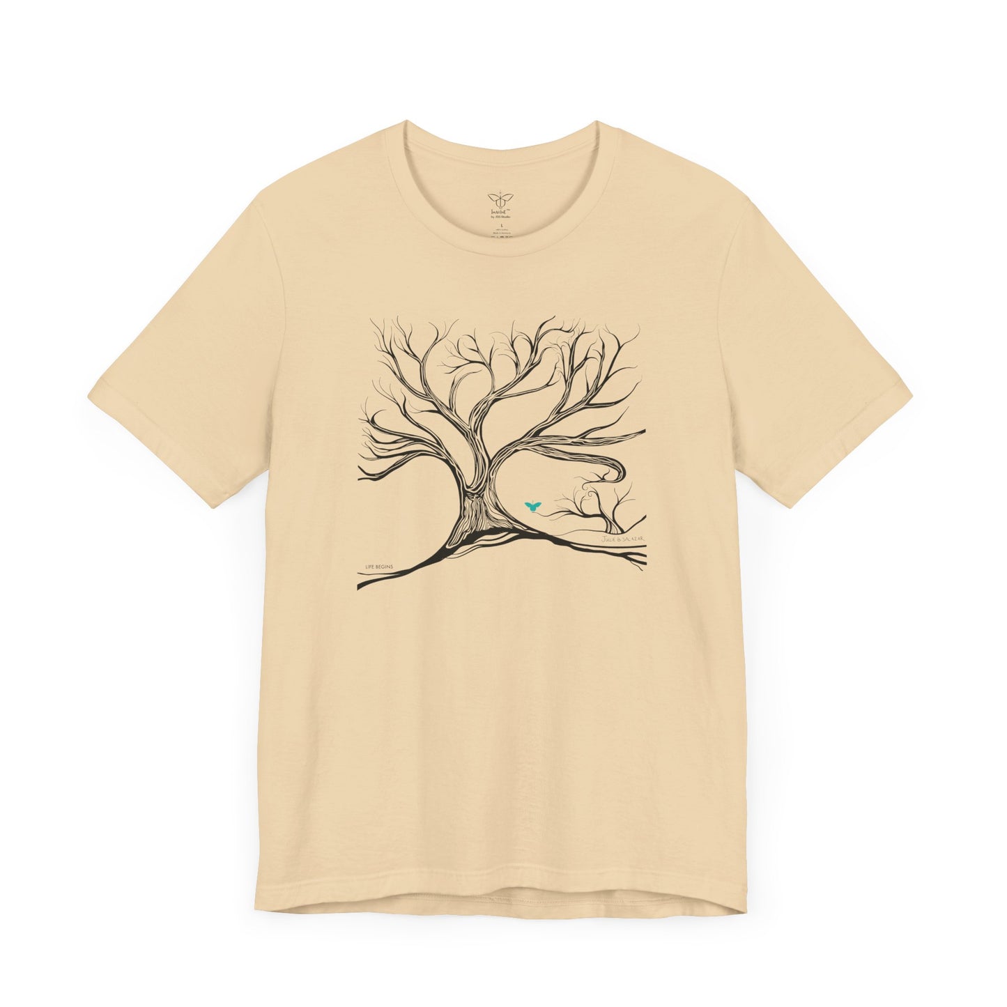 "Life Begins", IMAGINE™ Series, Hand-Drawn Art Print, Bella+Canvas 3001 Unisex Jersey Short Sleeve Tee