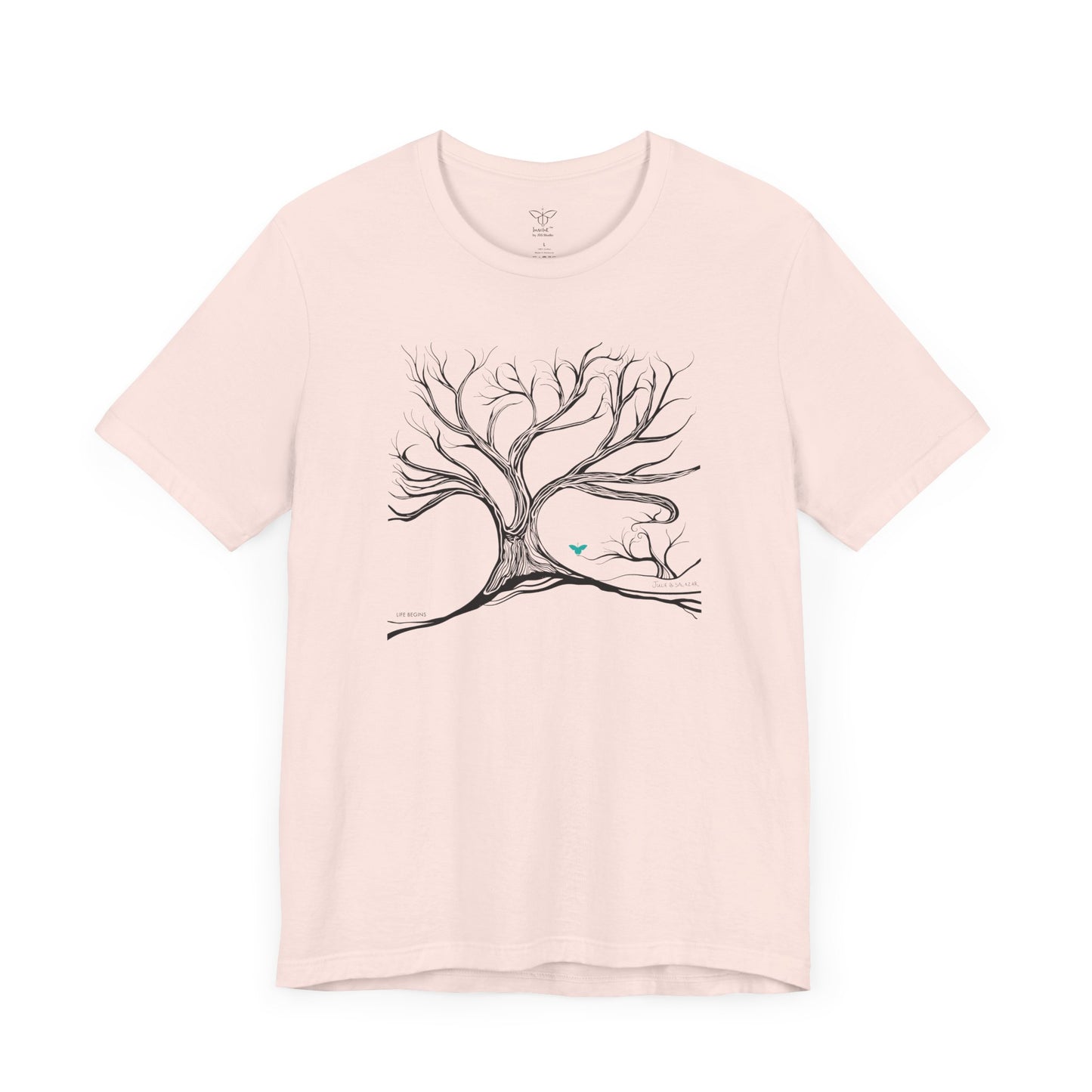 "Life Begins", IMAGINE™ Series, Hand-Drawn Art Print, Bella+Canvas 3001 Unisex Jersey Short Sleeve Tee