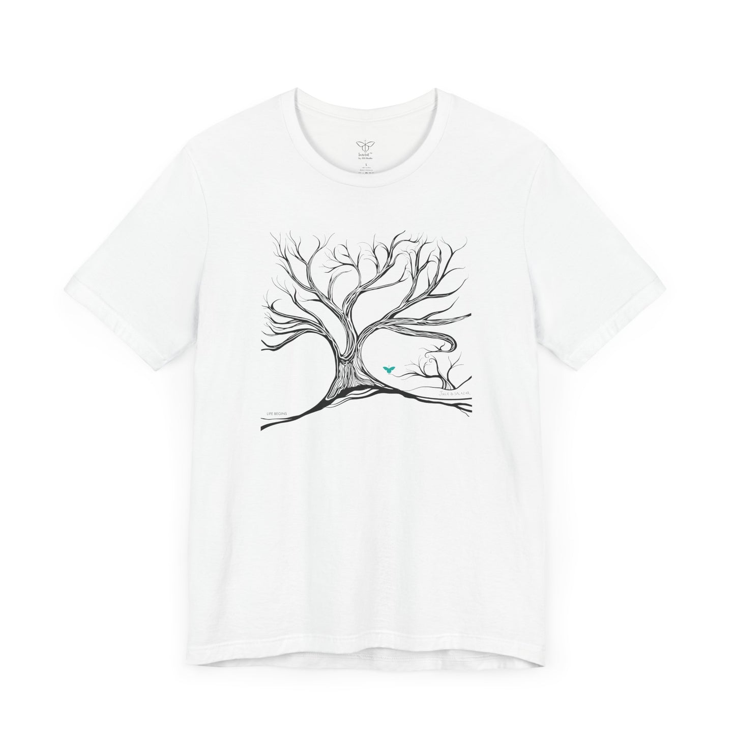 "Life Begins", IMAGINE™ Series, Hand-Drawn Art Print, Bella+Canvas 3001 Unisex Jersey Short Sleeve Tee