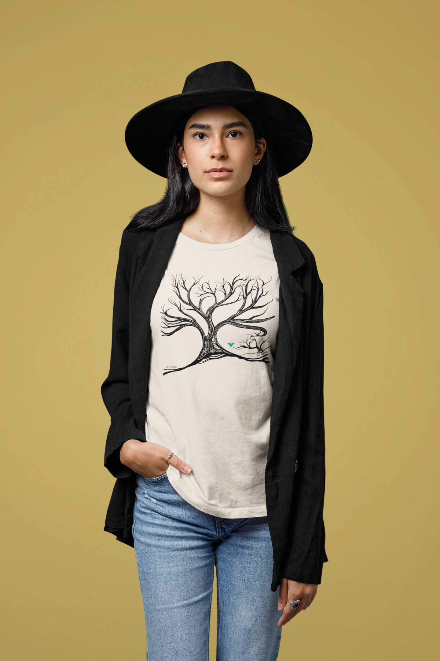 "Life Begins", IMAGINE™ Series, Hand-Drawn Art Print, Bella+Canvas 3001 Unisex Jersey Short Sleeve Tee