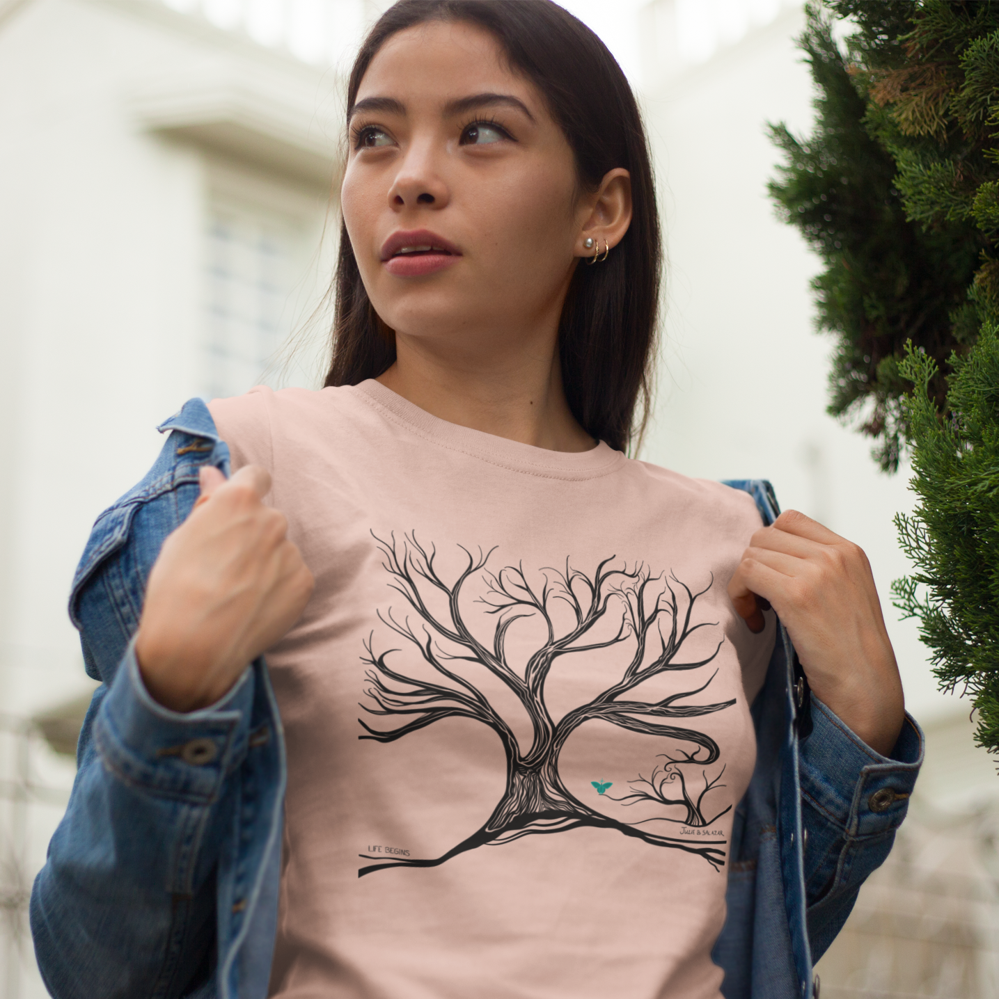 "Life Begins", IMAGINE™ Series, Hand-Drawn Art Print, Bella+Canvas 3001 Unisex Jersey Short Sleeve Tee