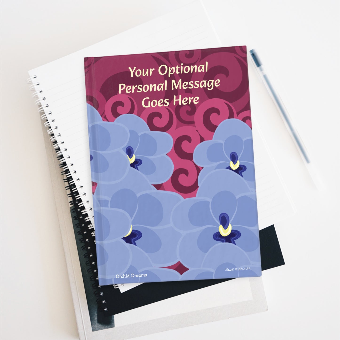 "Orchid Dreams”, IMAGINE™ Series Hand-Drawn Art Print, Hardcover Journal—Option to Personalize—Lined or Blank