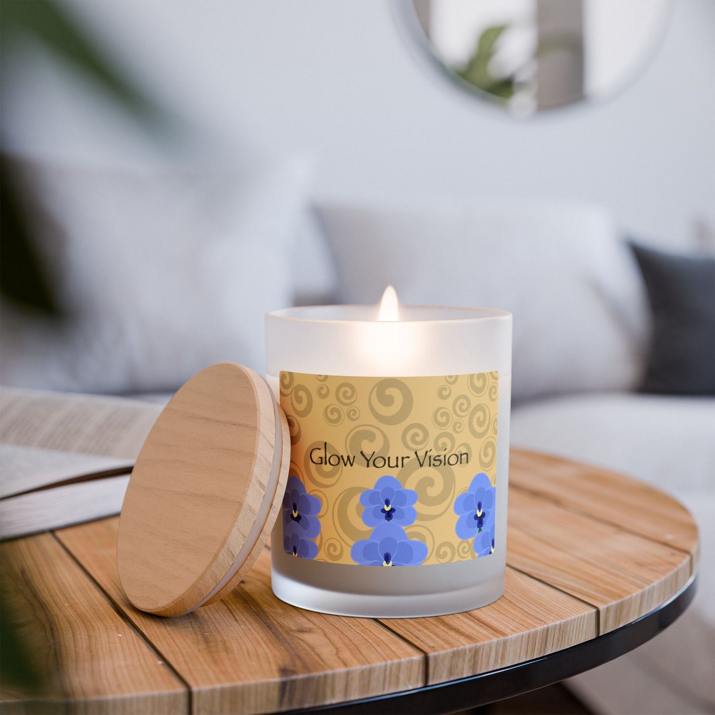 IMAGINE™ "Orchids and Spirals-Glow Your Vision" Candle, Frosted Glass (Hand Poured 11 oz—50-hour average burn)