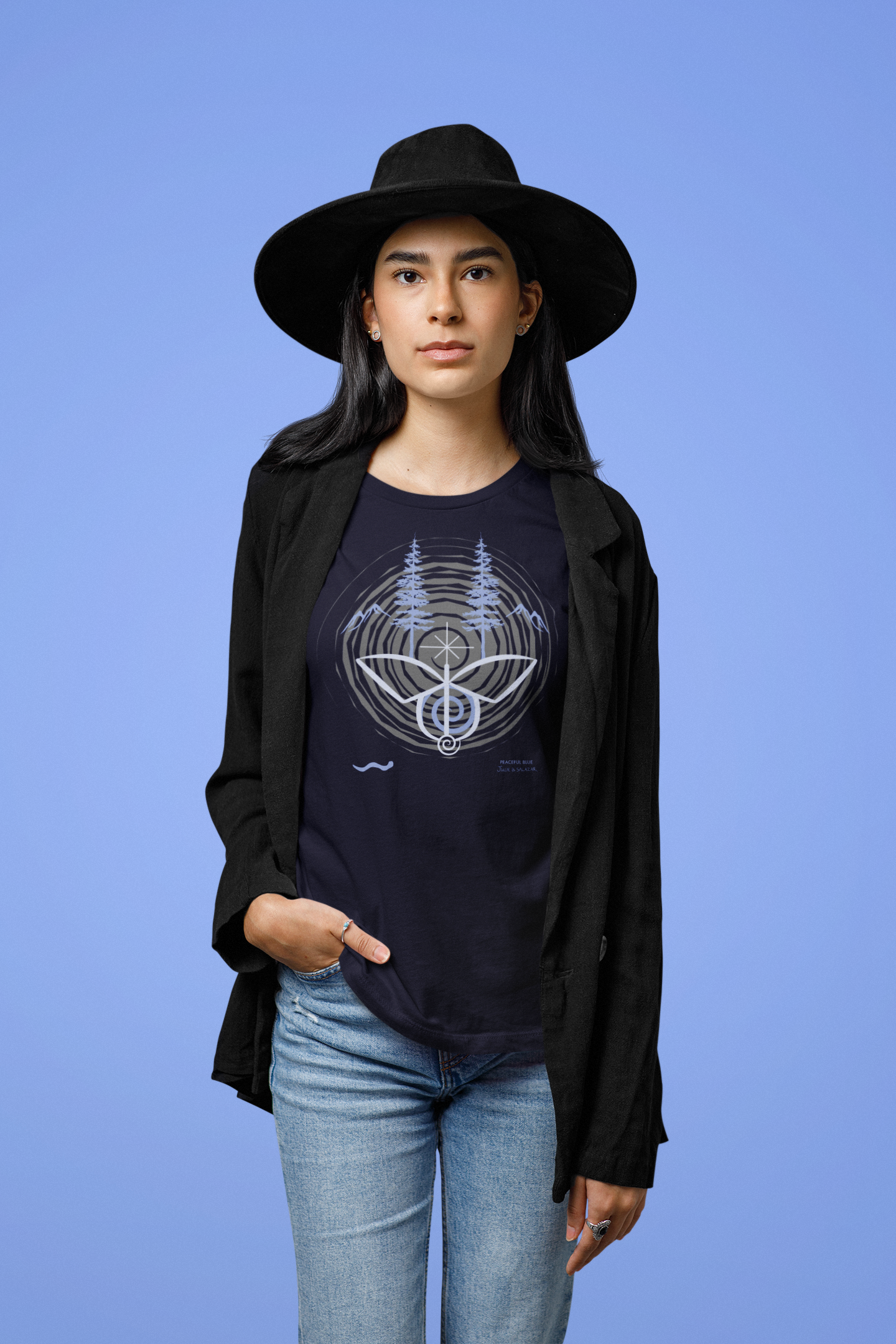 "Peaceful Blue",  IMAGINE™ Series, Hand-Drawn Art Print, Bella+Canvas 3001 Unisex Jersey Short Sleeve Tee