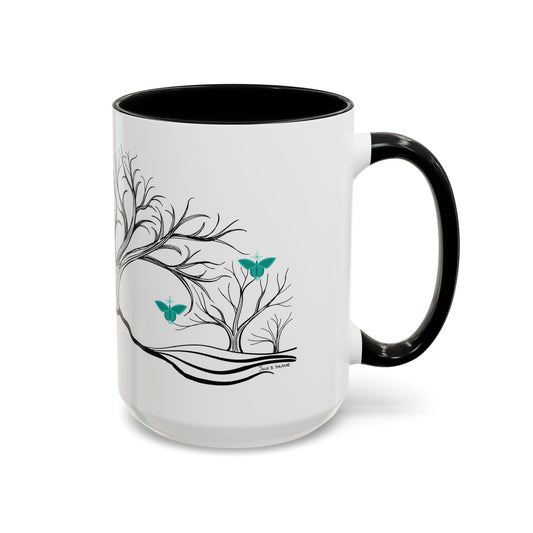 "Refreshing", IMAGINE™ Series, Hand-Drawn Art Print, White Ceramic Accent Mug—5 of 7 Butterfly Graces Collection—15 oz or 11 oz