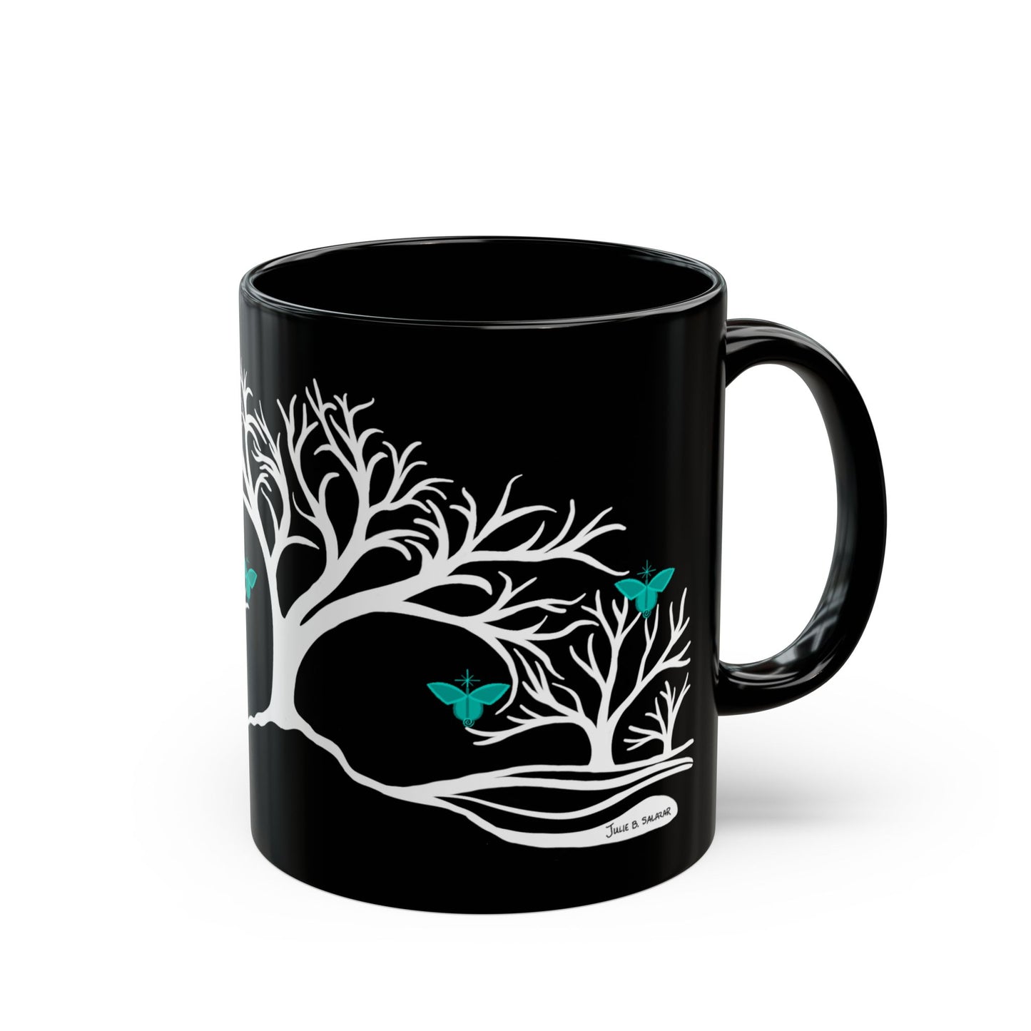 "Refreshing", IMAGINE™ Series, Hand-Drawn Art Print, Black Ceramic Mug—5 of 7 Butterfly Graces Collection—15 oz or 11 oz