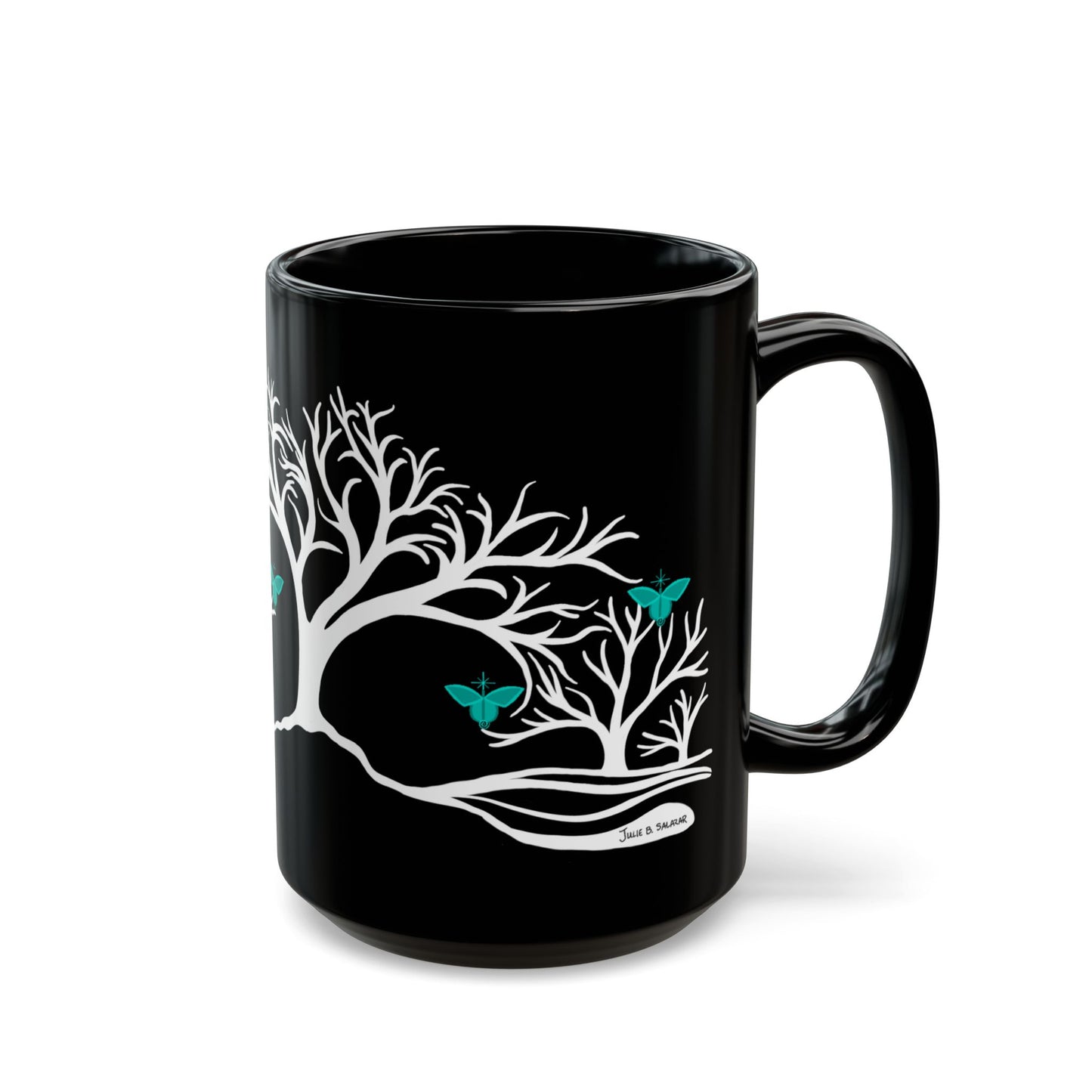 "Refreshing", IMAGINE™ Series, Hand-Drawn Art Print, Black Ceramic Mug—5 of 7 Butterfly Graces Collection—15 oz or 11 oz