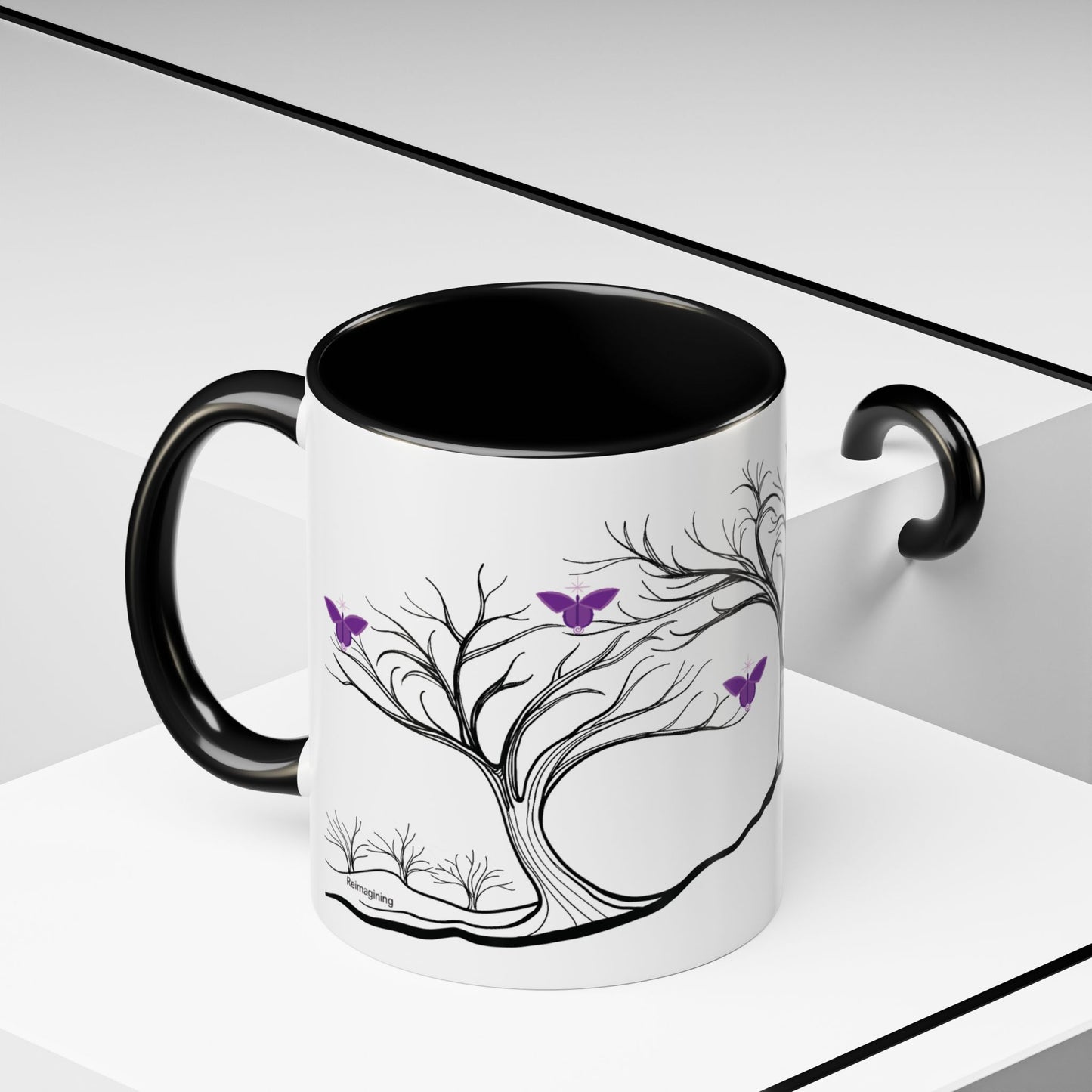 "Reimagining", IMAGINE™ Series, Hand-Drawn Art Print, White Ceramic Accent Mug—7 of 7 Butterfly Graces Collection—15 oz or 11 oz