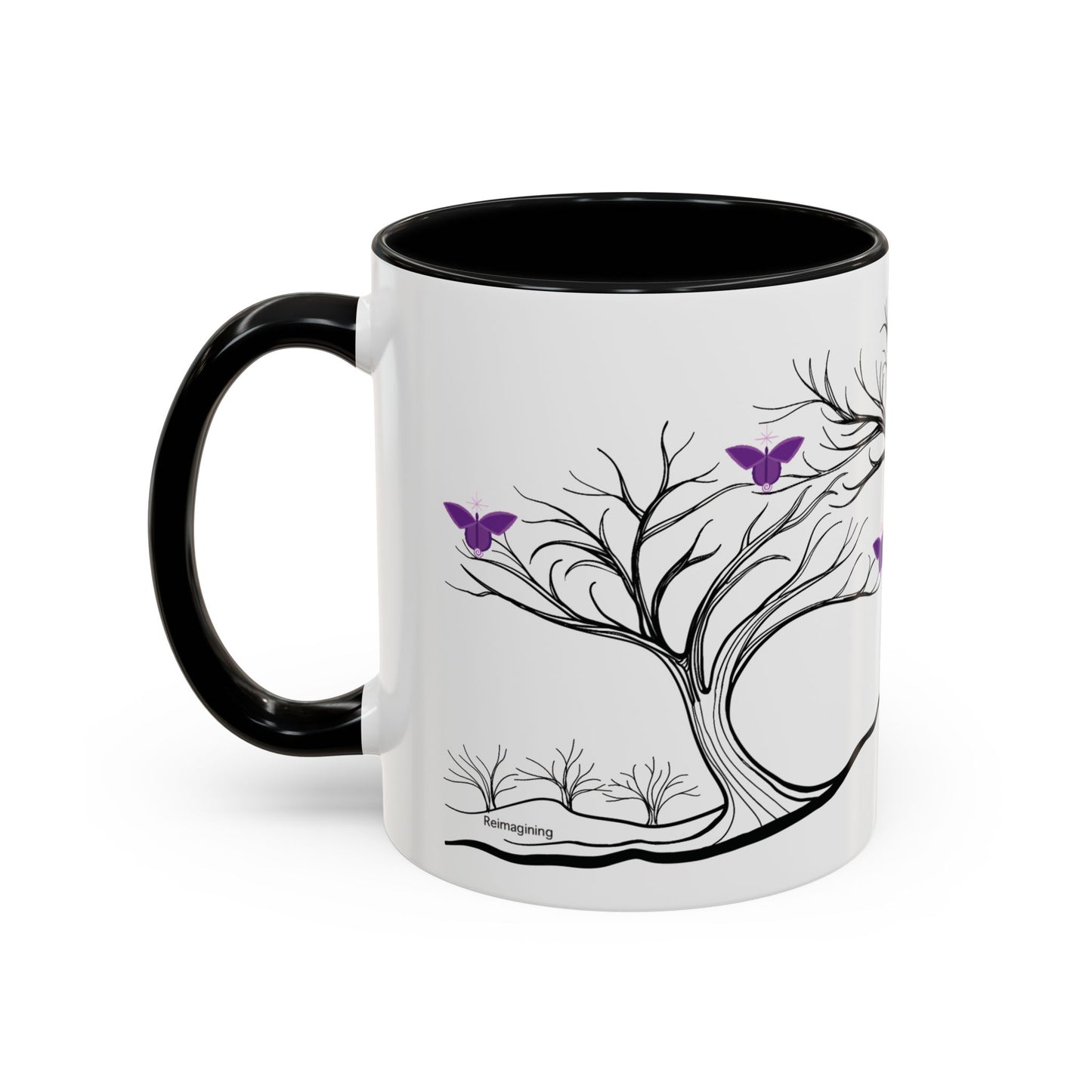 "Reimagining", IMAGINE™ Series, Hand-Drawn Art Print, White Ceramic Accent Mug—7 of 7 Butterfly Graces Collection—15 oz or 11 oz