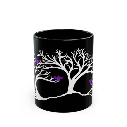 "Reimagining", IMAGINE™ Series, Hand-Drawn Art Print, Black Ceramic Mug—7 of 7 Butterfly Graces Collection—15 oz or 11 oz