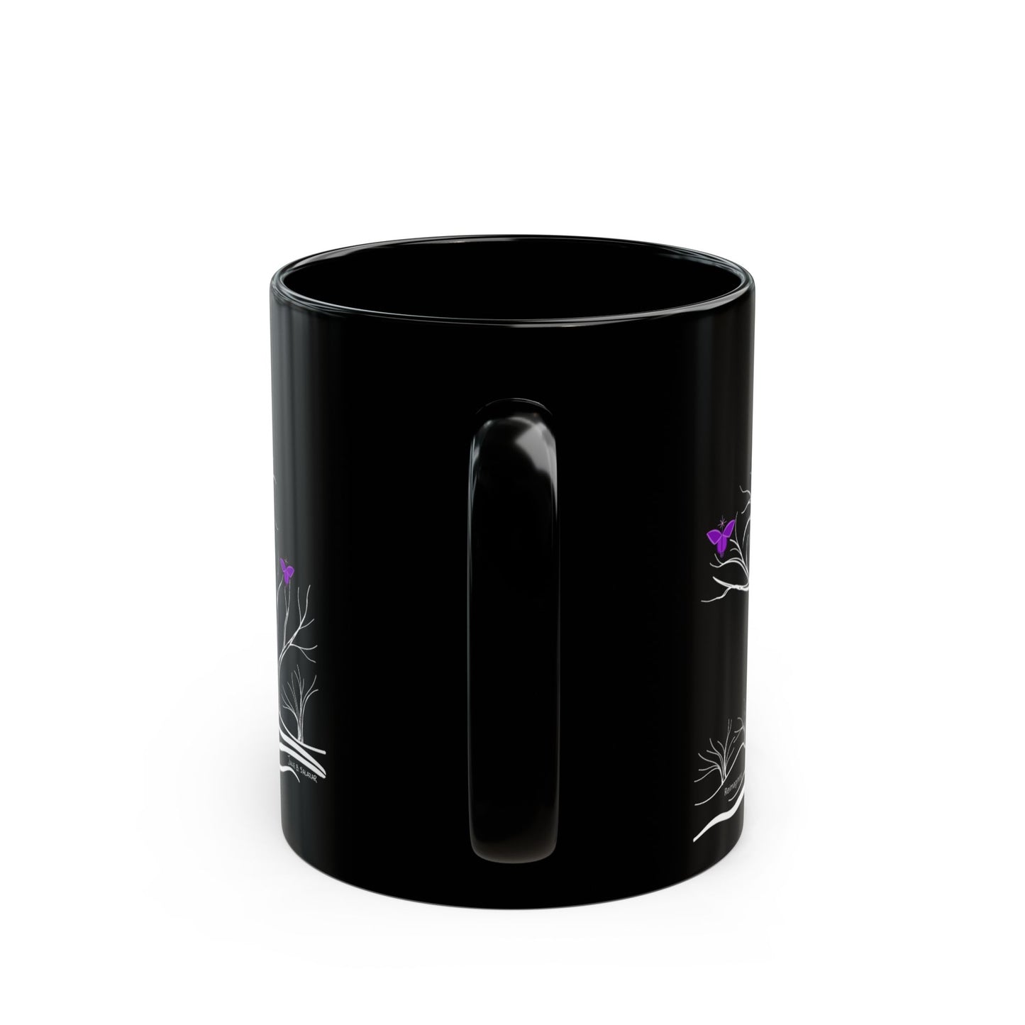 "Reimagining", IMAGINE™ Series, Hand-Drawn Art Print, Black Ceramic Mug—7 of 7 Butterfly Graces Collection—15 oz or 11 oz