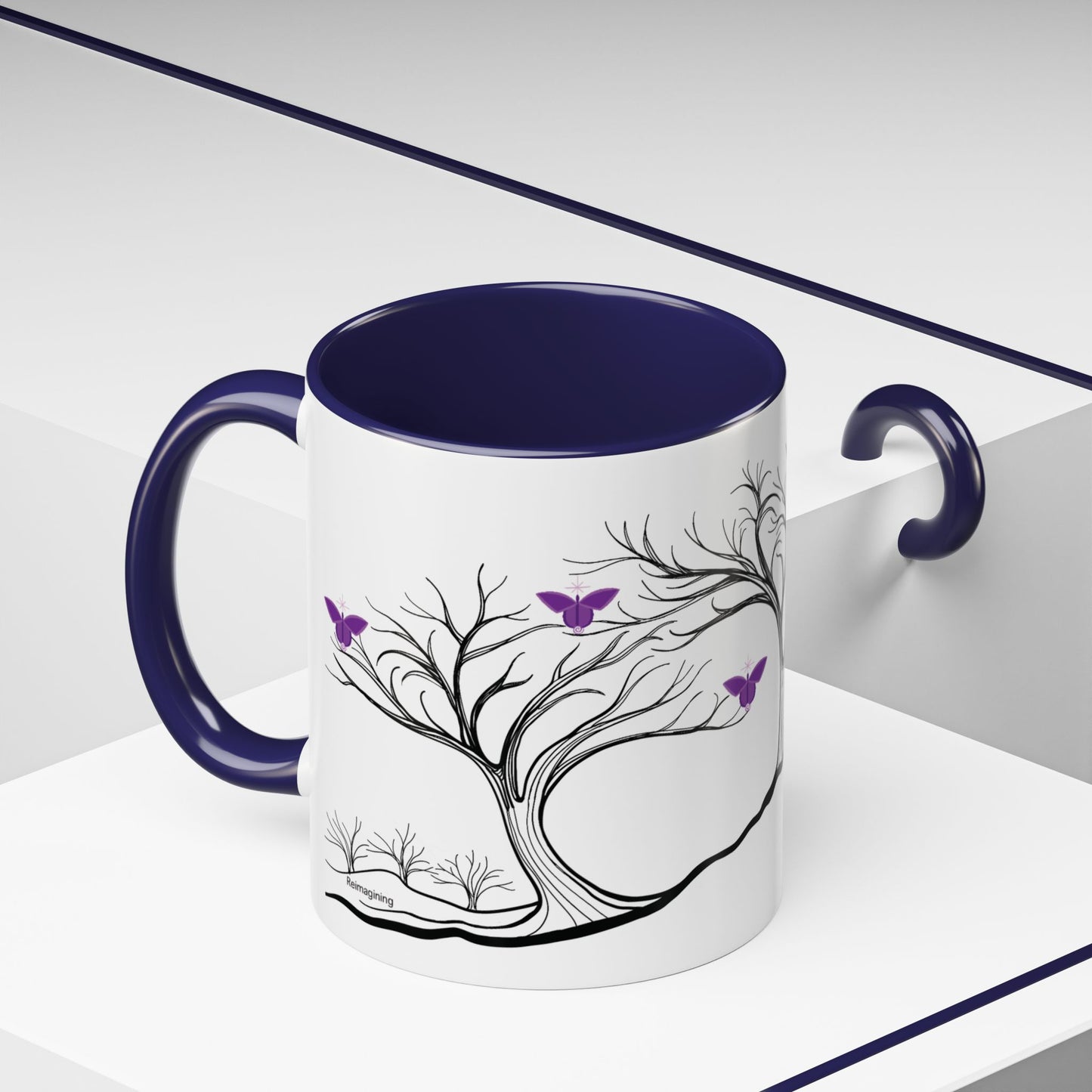 "Reimagining", IMAGINE™ Series, Hand-Drawn Art Print, White Ceramic Accent Mug—7 of 7 Butterfly Graces Collection—15 oz or 11 oz