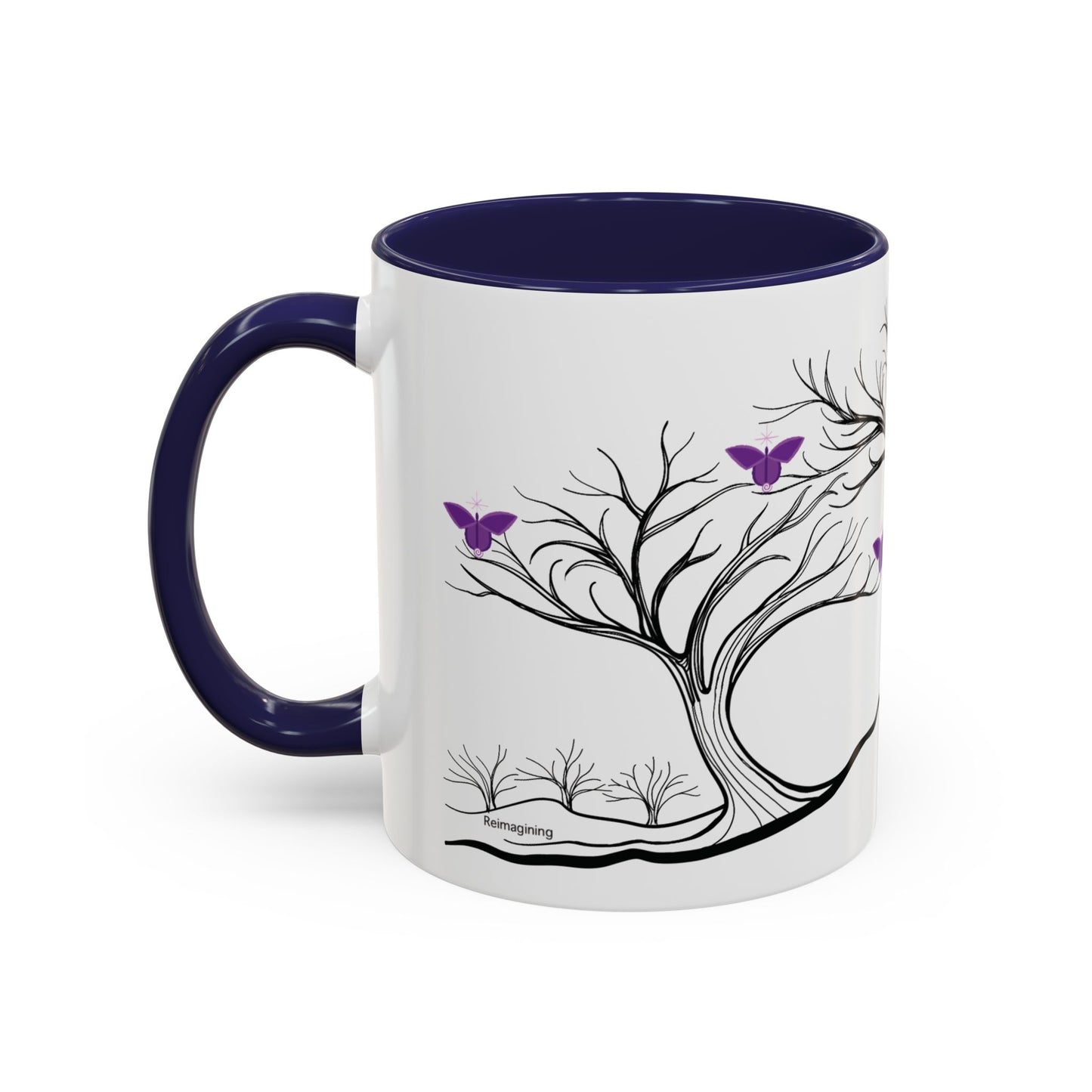 "Reimagining", IMAGINE™ Series, Hand-Drawn Art Print, White Ceramic Accent Mug—7 of 7 Butterfly Graces Collection—15 oz or 11 oz