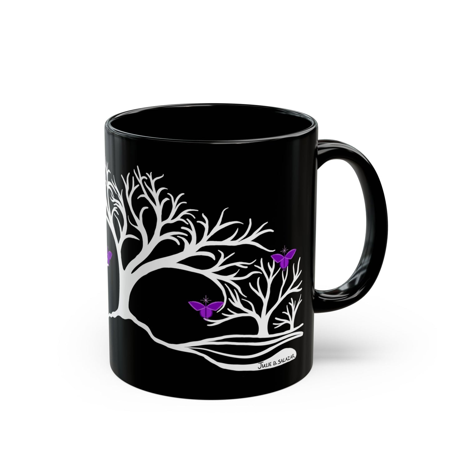 "Reimagining", IMAGINE™ Series, Hand-Drawn Art Print, Black Ceramic Mug—7 of 7 Butterfly Graces Collection—15 oz or 11 oz