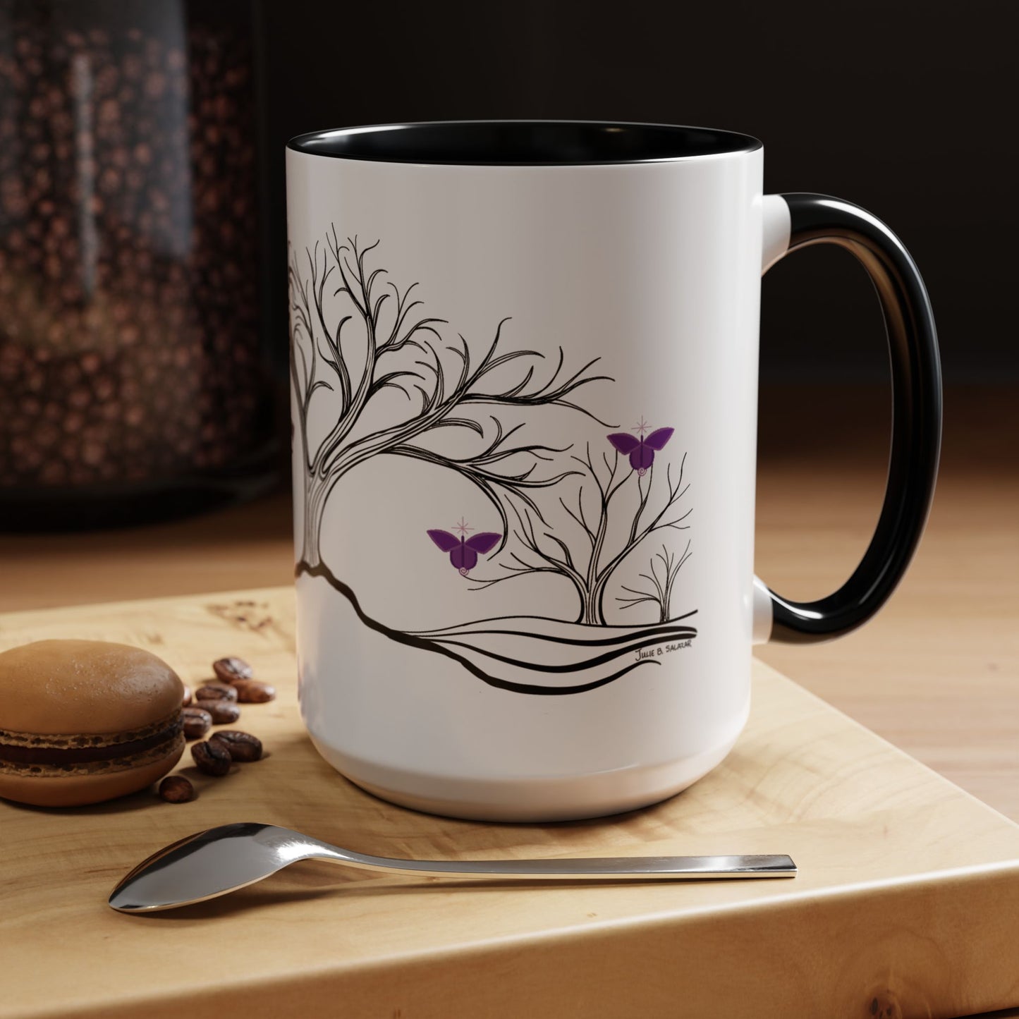 "Reimagining", IMAGINE™ Series, Hand-Drawn Art Print, White Ceramic Accent Mug—7 of 7 Butterfly Graces Collection—15 oz or 11 oz