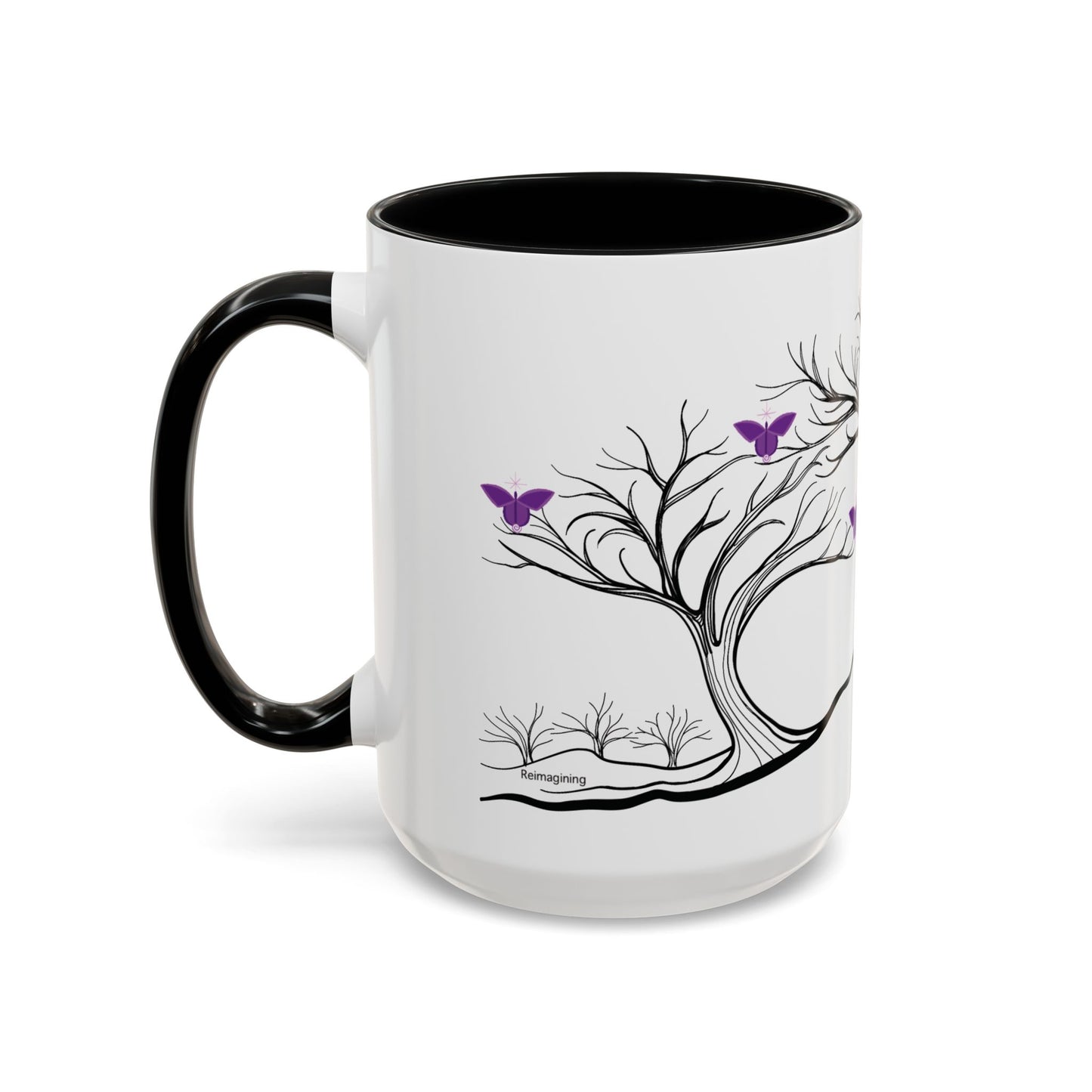 "Reimagining", IMAGINE™ Series, Hand-Drawn Art Print, White Ceramic Accent Mug—7 of 7 Butterfly Graces Collection—15 oz or 11 oz