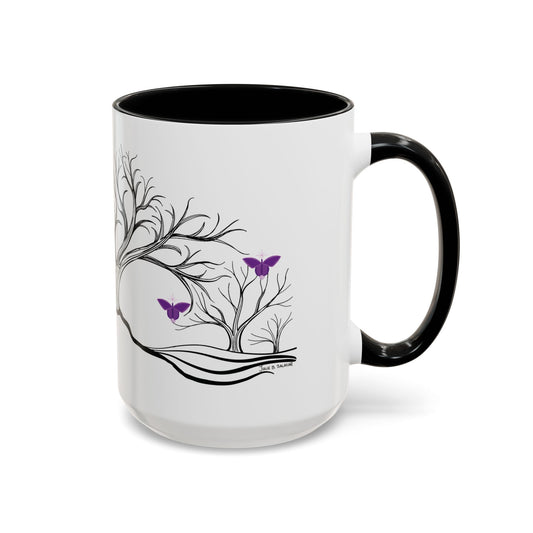 "Reimagining", IMAGINE™ Series, Hand-Drawn Art Print, White Ceramic Accent Mug—7 of 7 Butterfly Graces Collection—15 oz or 11 oz