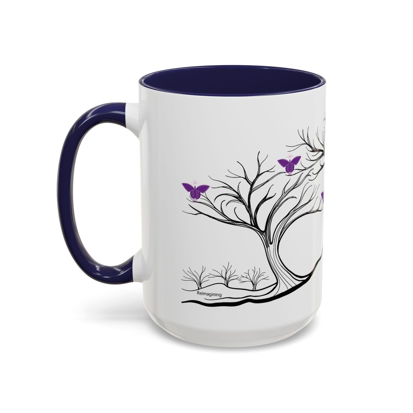 "Reimagining", IMAGINE™ Series, Hand-Drawn Art Print, White Ceramic Accent Mug—7 of 7 Butterfly Graces Collection—15 oz or 11 oz