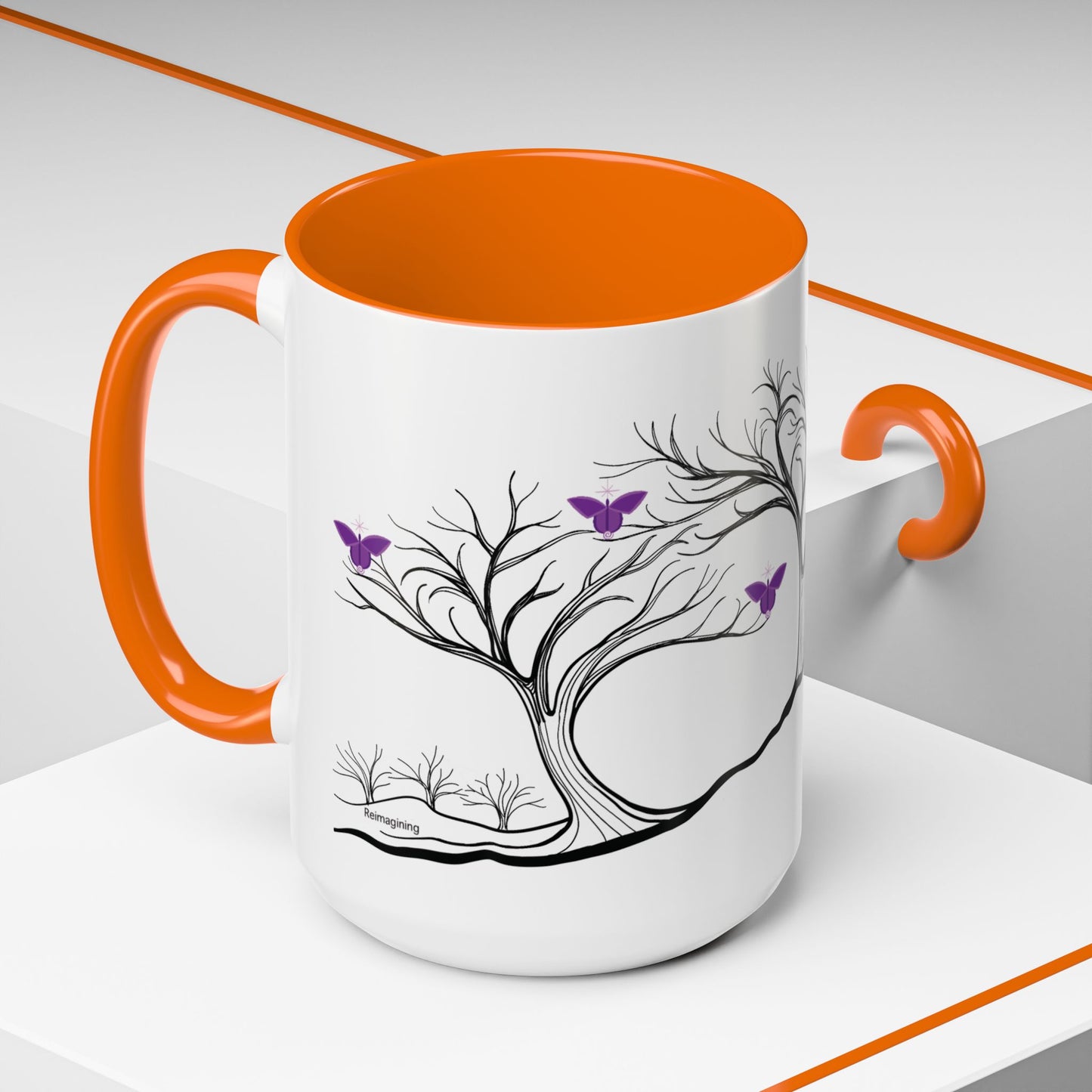 "Reimagining", IMAGINE™ Series, Hand-Drawn Art Print, White Ceramic Accent Mug—7 of 7 Butterfly Graces Collection—15 oz or 11 oz