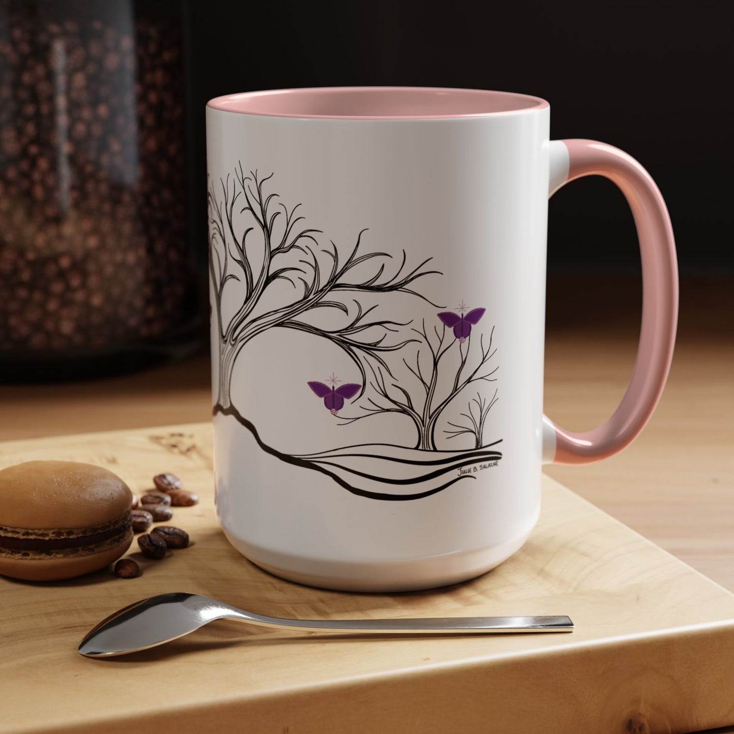 "Reimagining", IMAGINE™ Series, Hand-Drawn Art Print, White Ceramic Accent Mug—7 of 7 Butterfly Graces Collection—15 oz or 11 oz