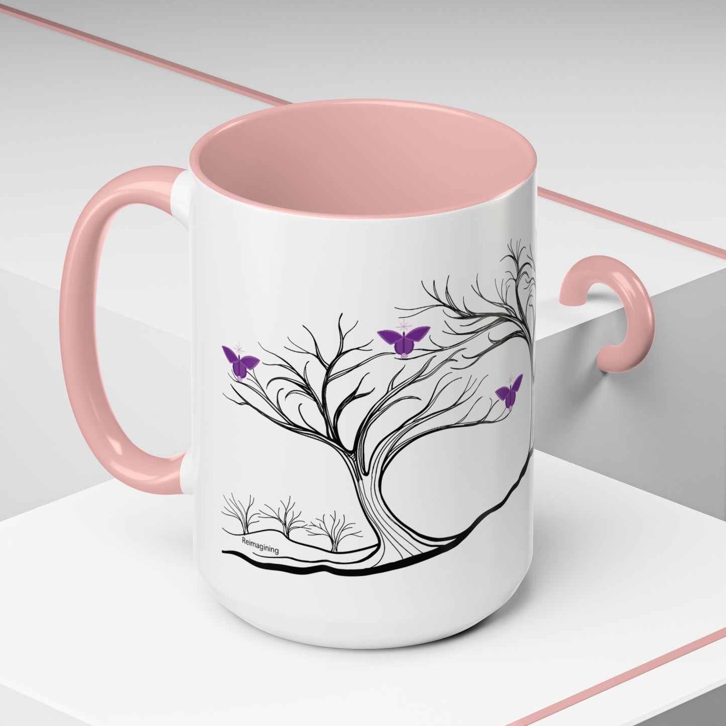 "Reimagining", IMAGINE™ Series, Hand-Drawn Art Print, White Ceramic Accent Mug—7 of 7 Butterfly Graces Collection—15 oz or 11 oz