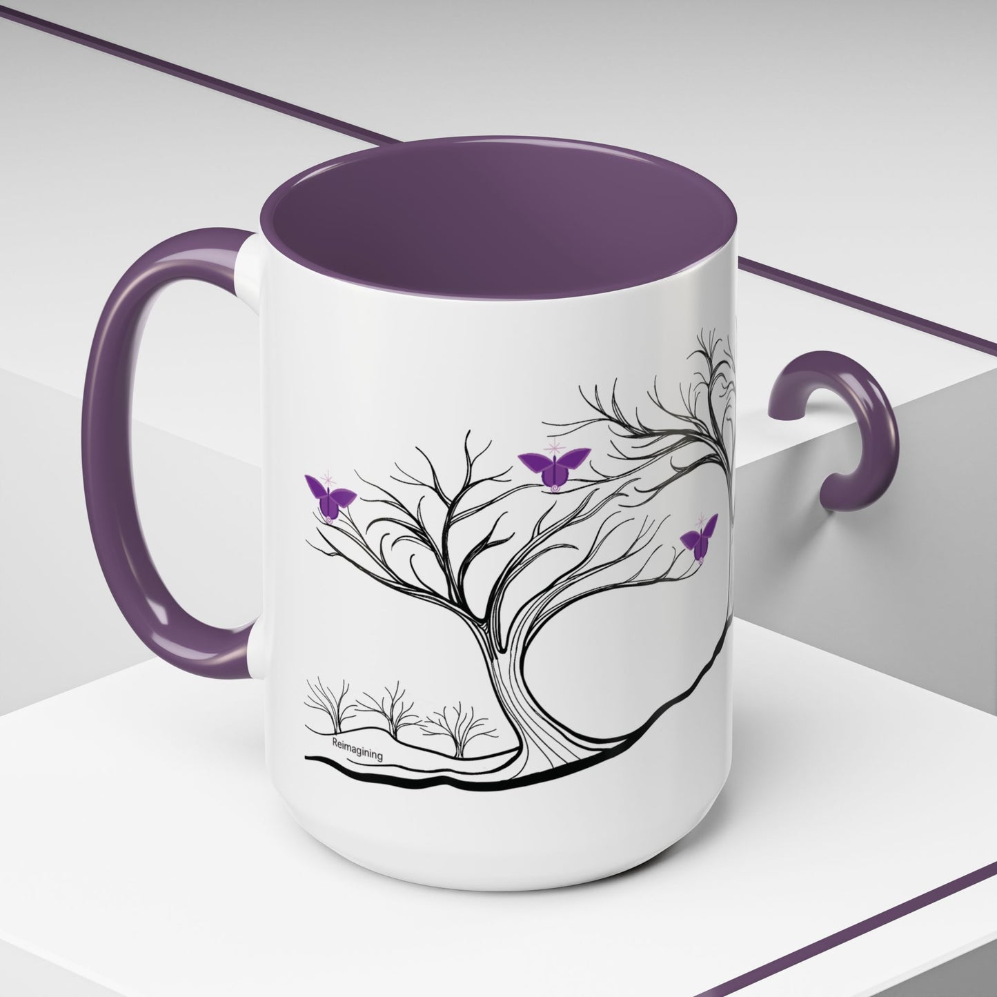 "Reimagining", IMAGINE™ Series, Hand-Drawn Art Print, White Ceramic Accent Mug—7 of 7 Butterfly Graces Collection—15 oz or 11 oz