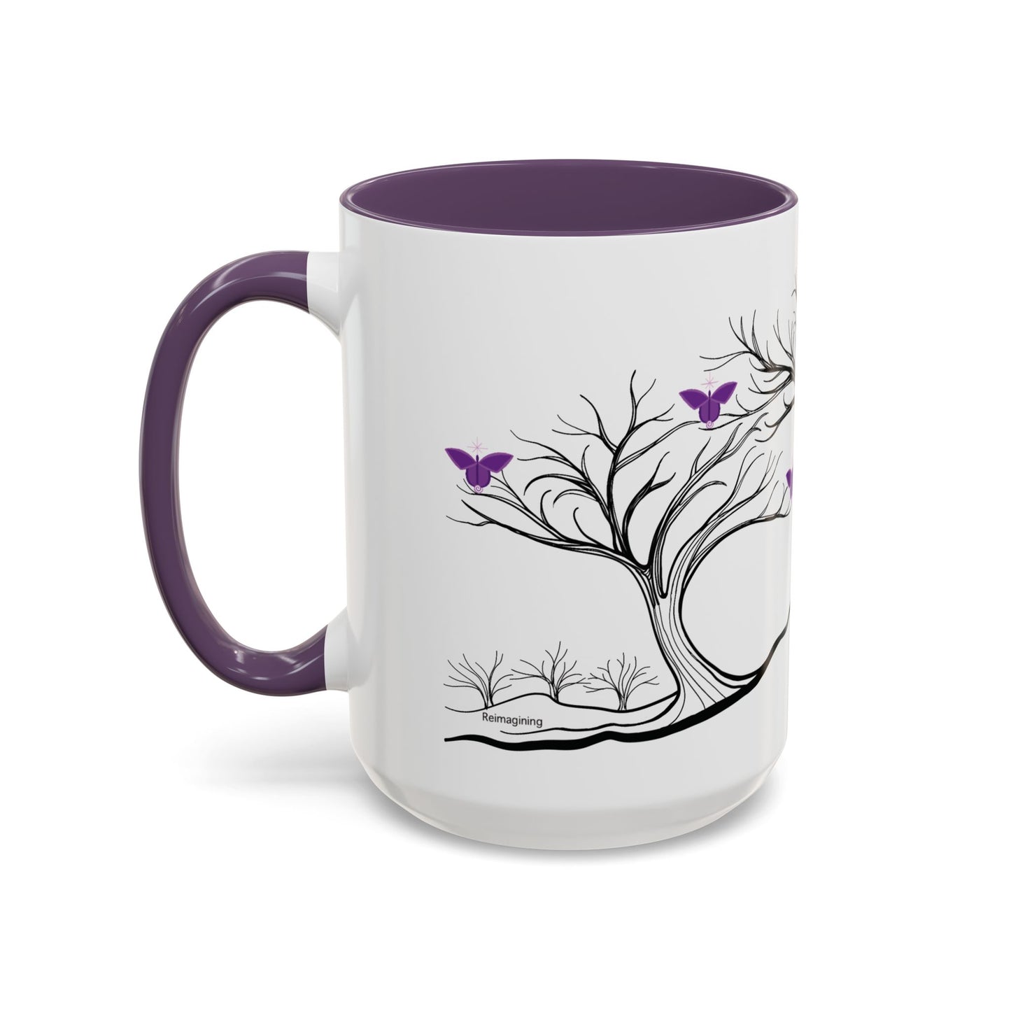"Reimagining", IMAGINE™ Series, Hand-Drawn Art Print, White Ceramic Accent Mug—7 of 7 Butterfly Graces Collection—15 oz or 11 oz