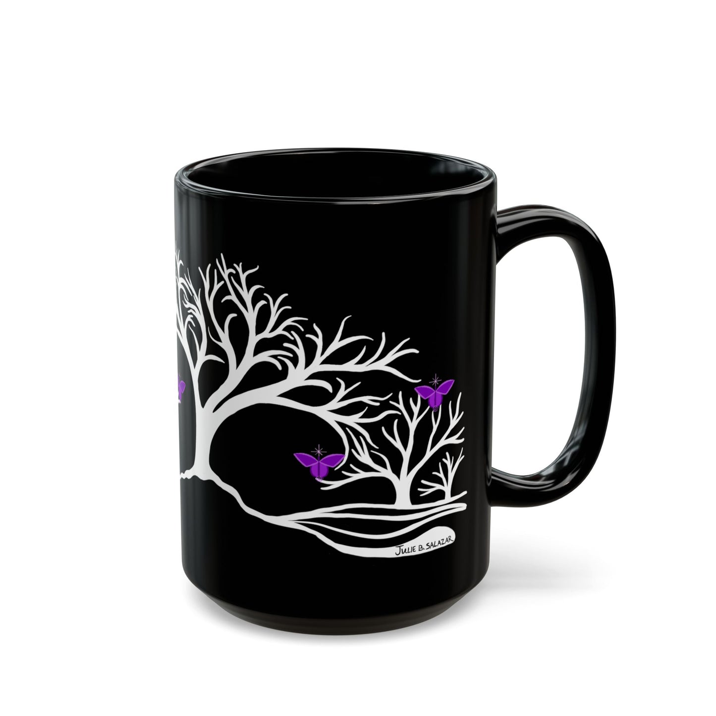 "Reimagining", IMAGINE™ Series, Hand-Drawn Art Print, Black Ceramic Mug—7 of 7 Butterfly Graces Collection—15 oz or 11 oz