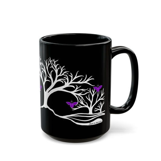 "Reimagining", IMAGINE™ Series, Hand-Drawn Art Print, Black Ceramic Mug—7 of 7 Butterfly Graces Collection—15 oz or 11 oz