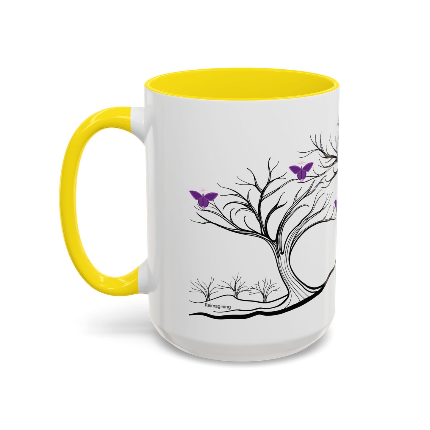 "Reimagining", IMAGINE™ Series, Hand-Drawn Art Print, White Ceramic Accent Mug—7 of 7 Butterfly Graces Collection—15 oz or 11 oz