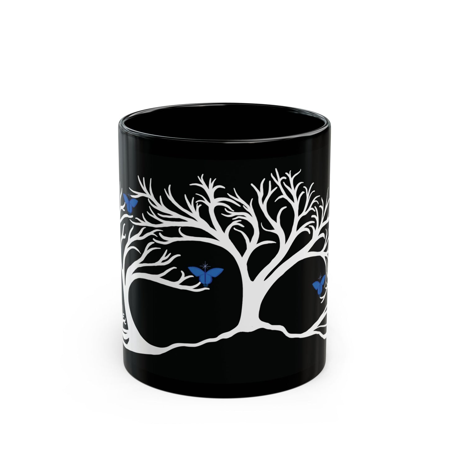 "Relaxing", IMAGINE™ Series, Hand-Drawn Art Print, Black Ceramic Mug—6 of 7 Butterfly Graces Collection—15 oz or 11 oz
