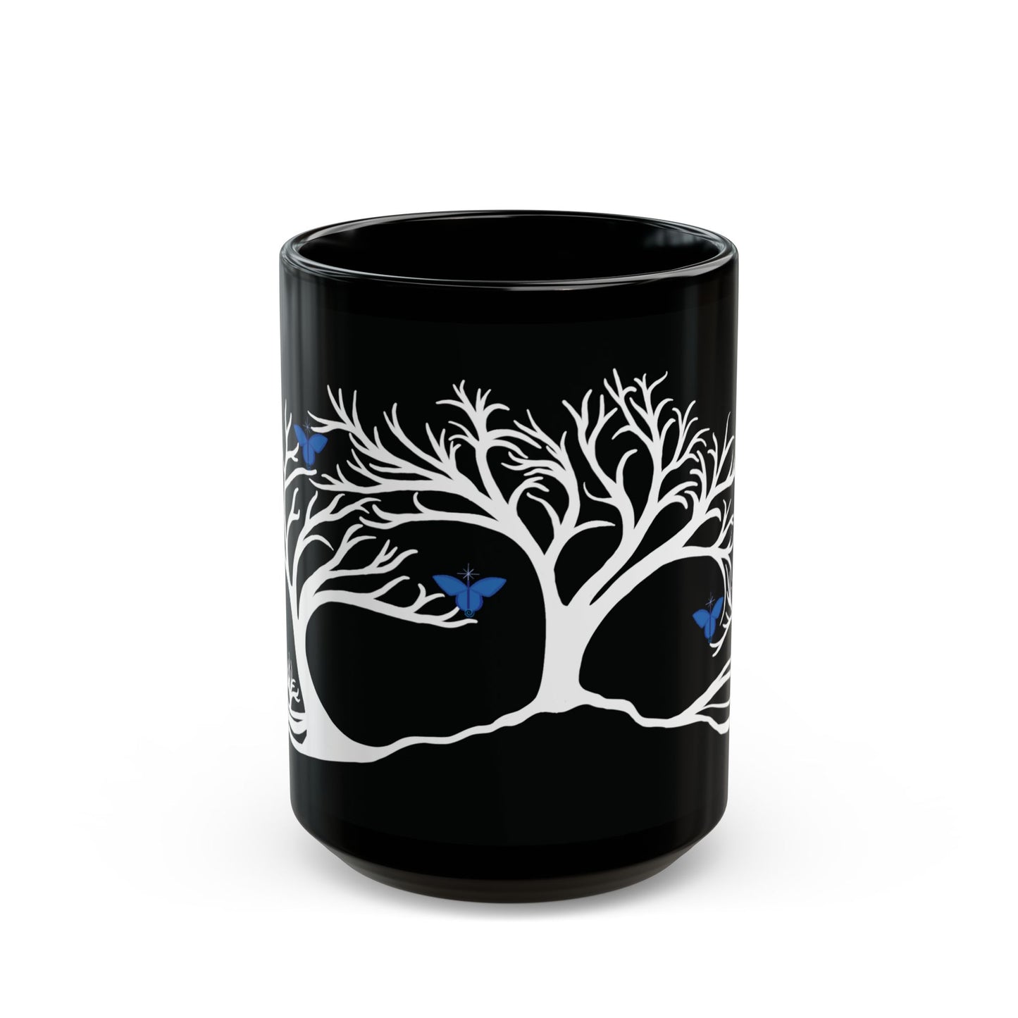 "Relaxing", IMAGINE™ Series, Hand-Drawn Art Print, Black Ceramic Mug—6 of 7 Butterfly Graces Collection—15 oz or 11 oz