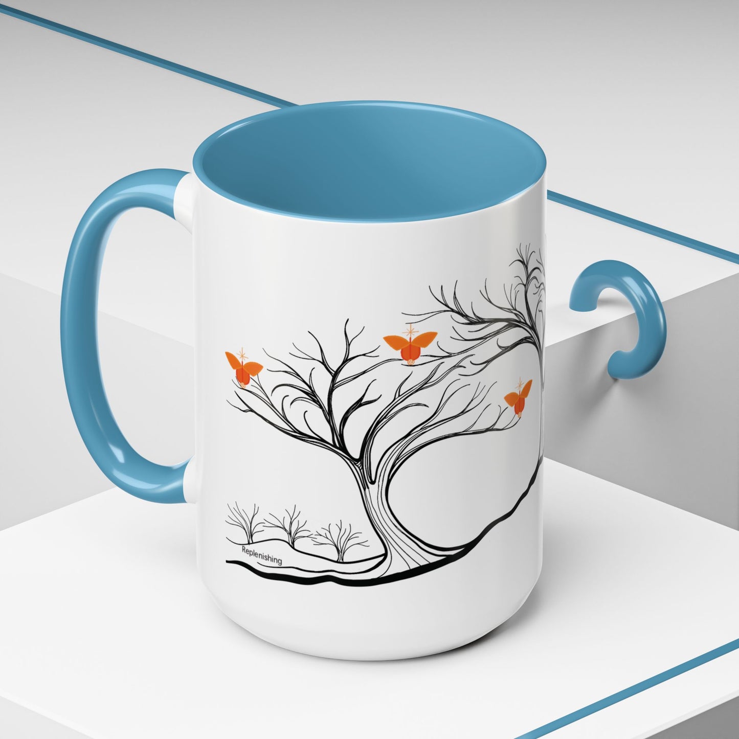 "Replenishing", IMAGINE™ Series, Hand-Drawn Art Print, White Ceramic Accent Mug—2 of 7 Butterfly Graces Collection—15 oz or 11 oz