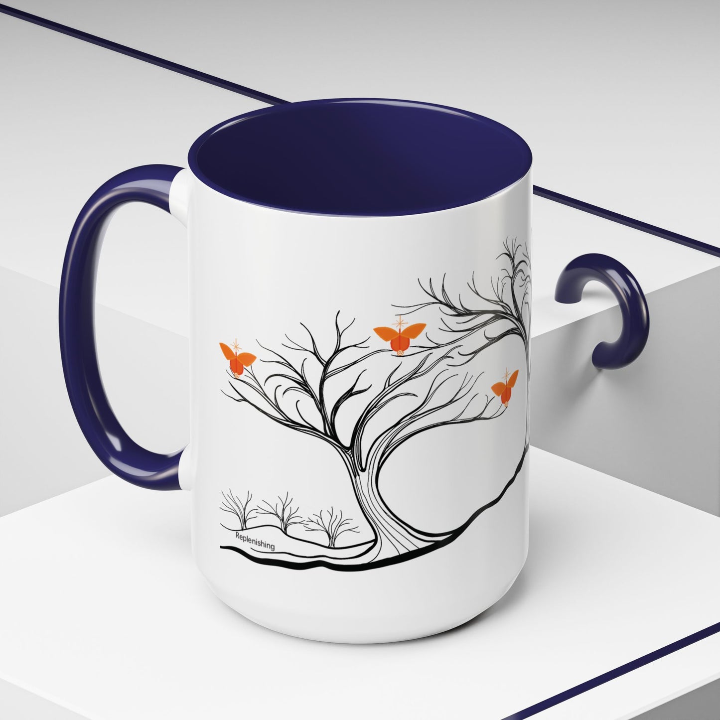 "Replenishing", IMAGINE™ Series, Hand-Drawn Art Print, White Ceramic Accent Mug—2 of 7 Butterfly Graces Collection—15 oz or 11 oz