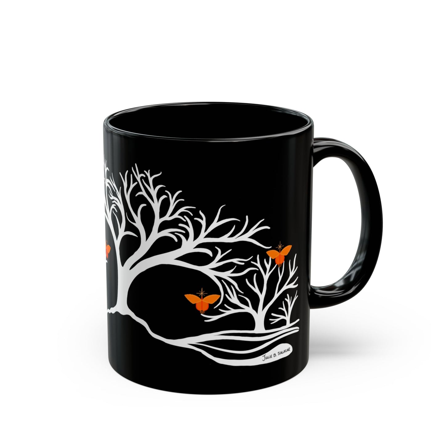 "Replenishing", IMAGINE™ Series, Hand-Drawn Art Print, Black Ceramic Mug—2 of 7 Butterfly Graces Collection—15 oz or 11 oz