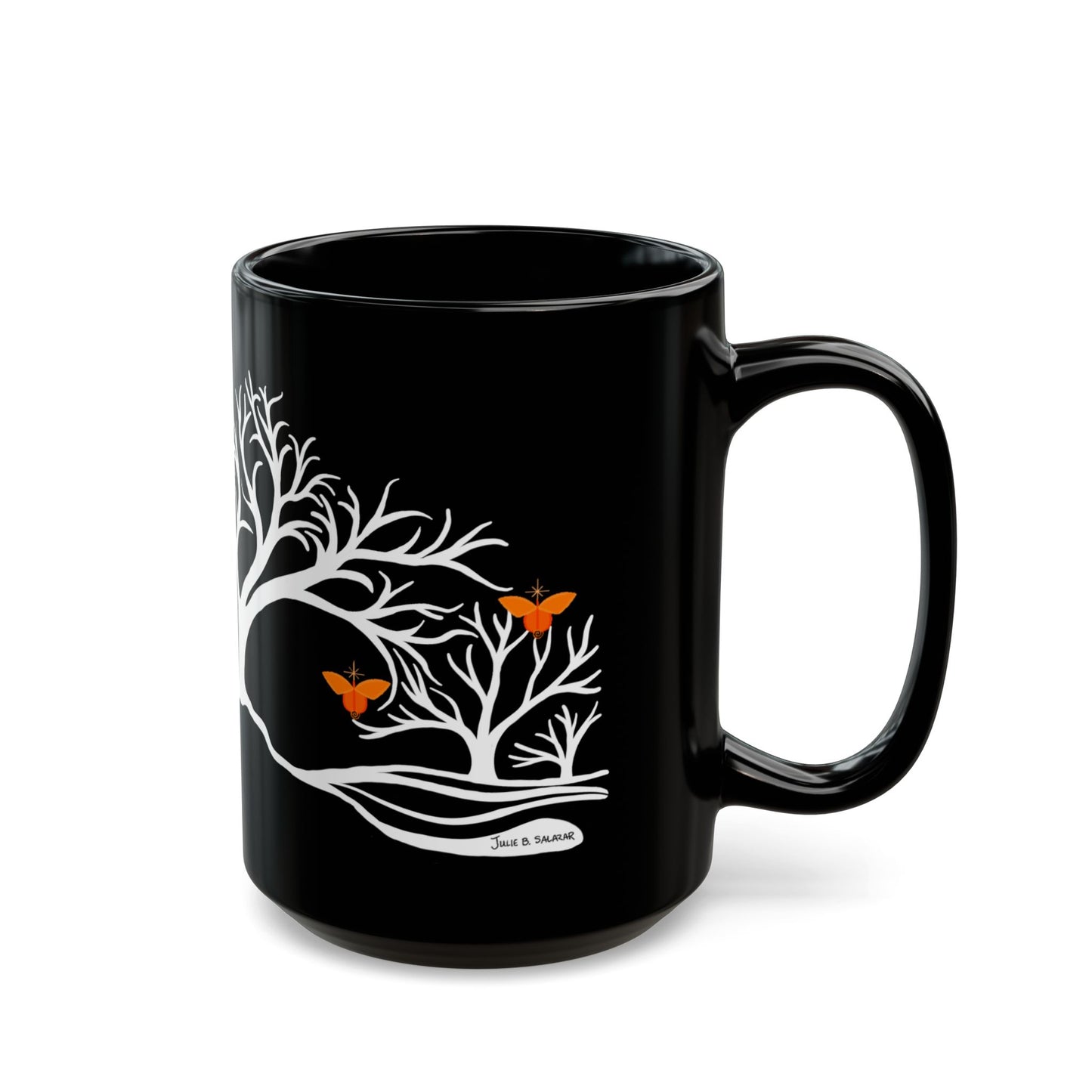 "Replenishing", IMAGINE™ Series, Hand-Drawn Art Print, Black Ceramic Mug—2 of 7 Butterfly Graces Collection—15 oz or 11 oz