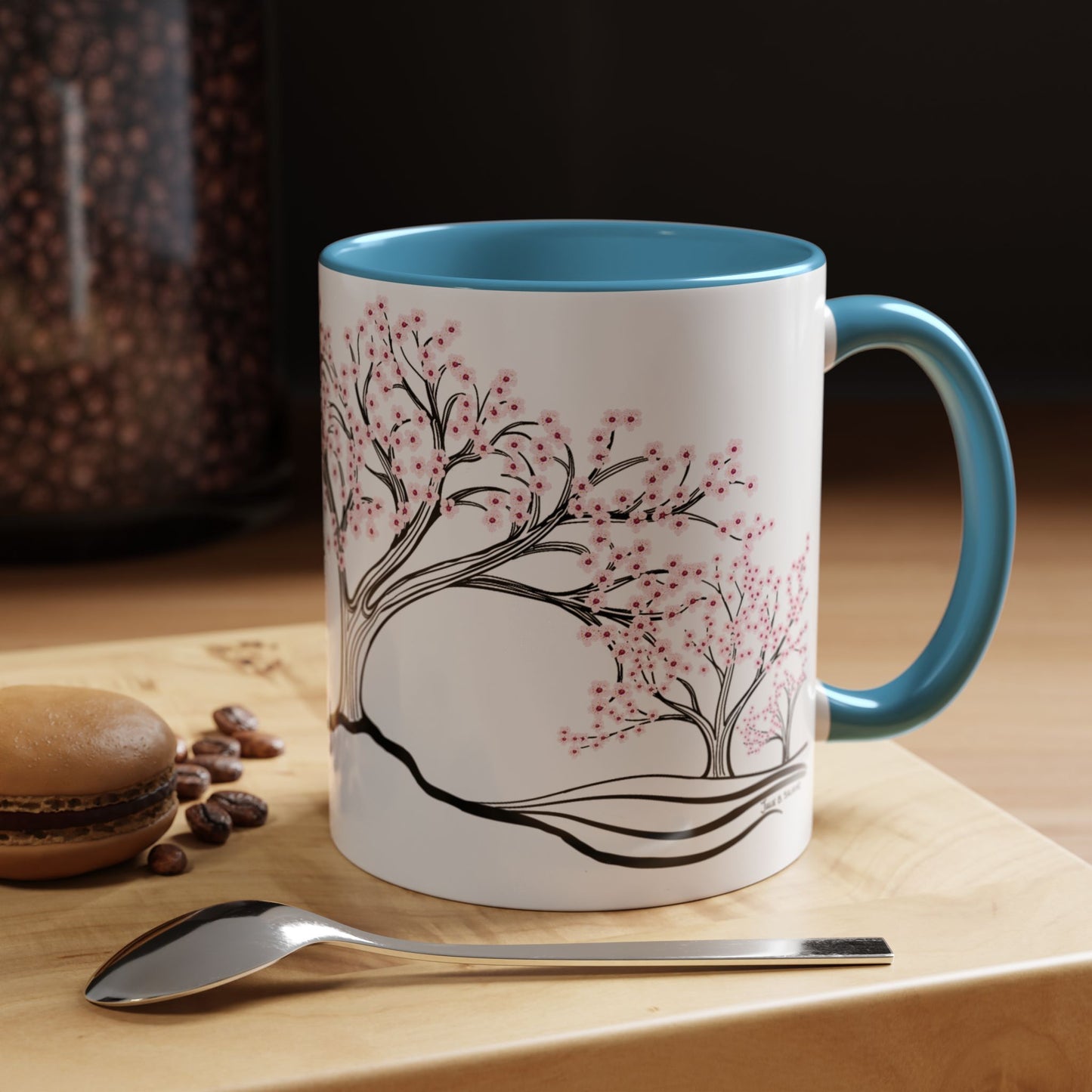 “Spring in Bloom”, IMAGINE™ Series, Hand-Drawn Art Print, White Ceramic Accent Mug—1 of 4 Seasons Collection—15 oz or 11 oz