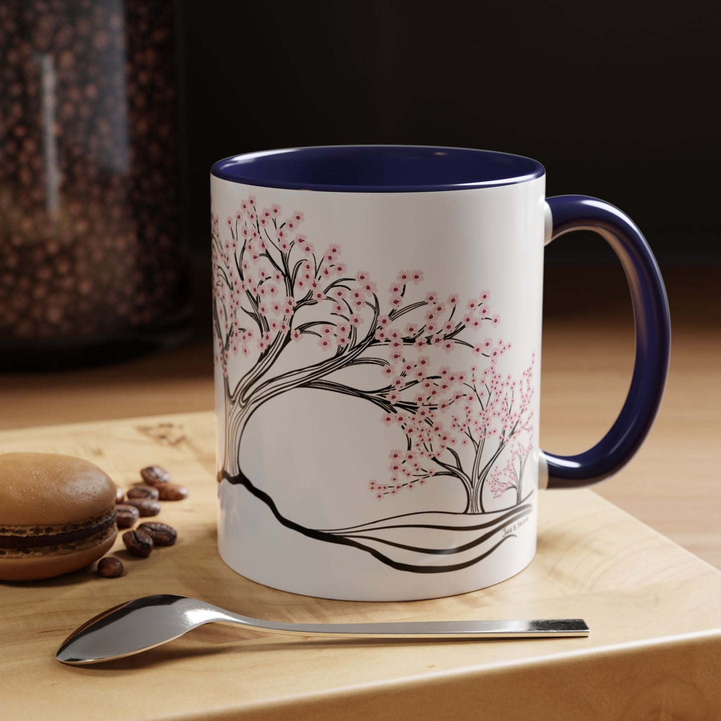 “Spring in Bloom”, IMAGINE™ Series, Hand-Drawn Art Print, White Ceramic Accent Mug—1 of 4 Seasons Collection—15 oz or 11 oz