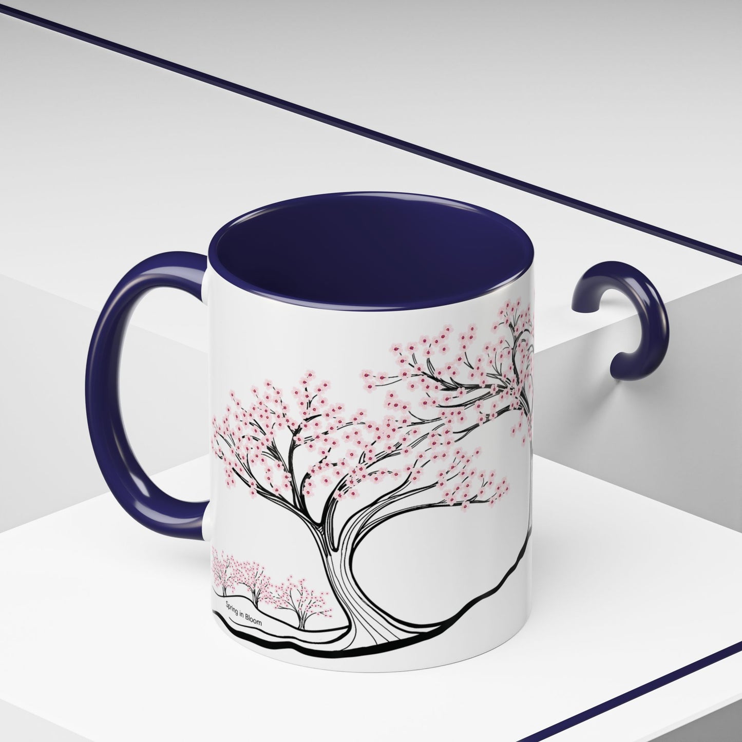 “Spring in Bloom”, IMAGINE™ Series, Hand-Drawn Art Print, White Ceramic Accent Mug—1 of 4 Seasons Collection—15 oz or 11 oz