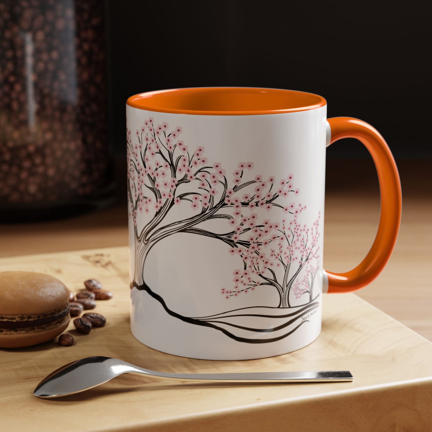 “Spring in Bloom”, IMAGINE™ Series, Hand-Drawn Art Print, White Ceramic Accent Mug—1 of 4 Seasons Collection—15 oz or 11 oz