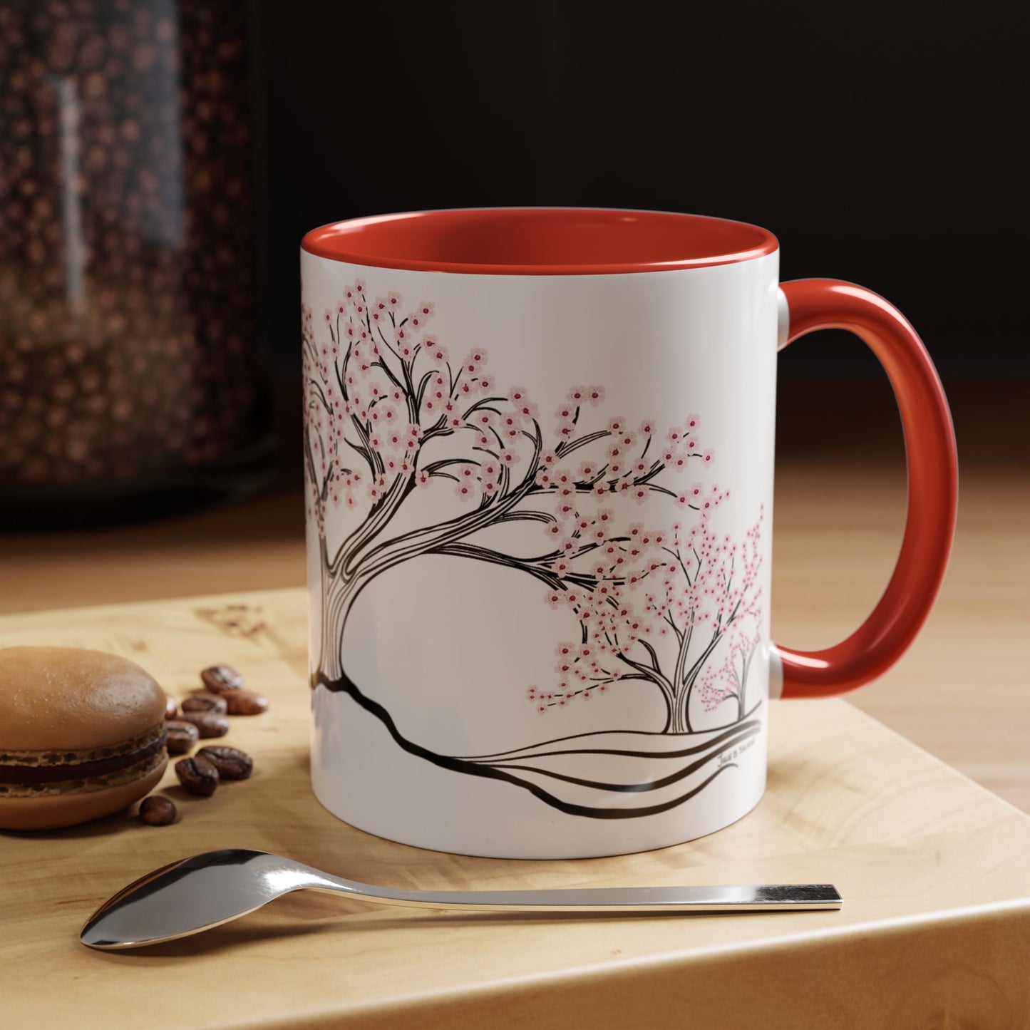 “Spring in Bloom”, IMAGINE™ Series, Hand-Drawn Art Print, White Ceramic Accent Mug—1 of 4 Seasons Collection—15 oz or 11 oz