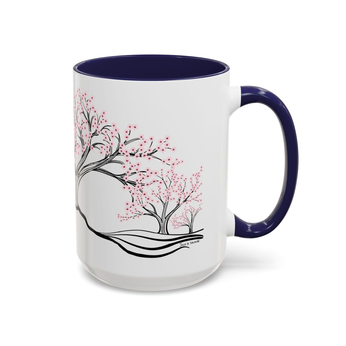 “Spring in Bloom”, IMAGINE™ Series, Hand-Drawn Art Print, White Ceramic Accent Mug—1 of 4 Seasons Collection—15 oz or 11 oz