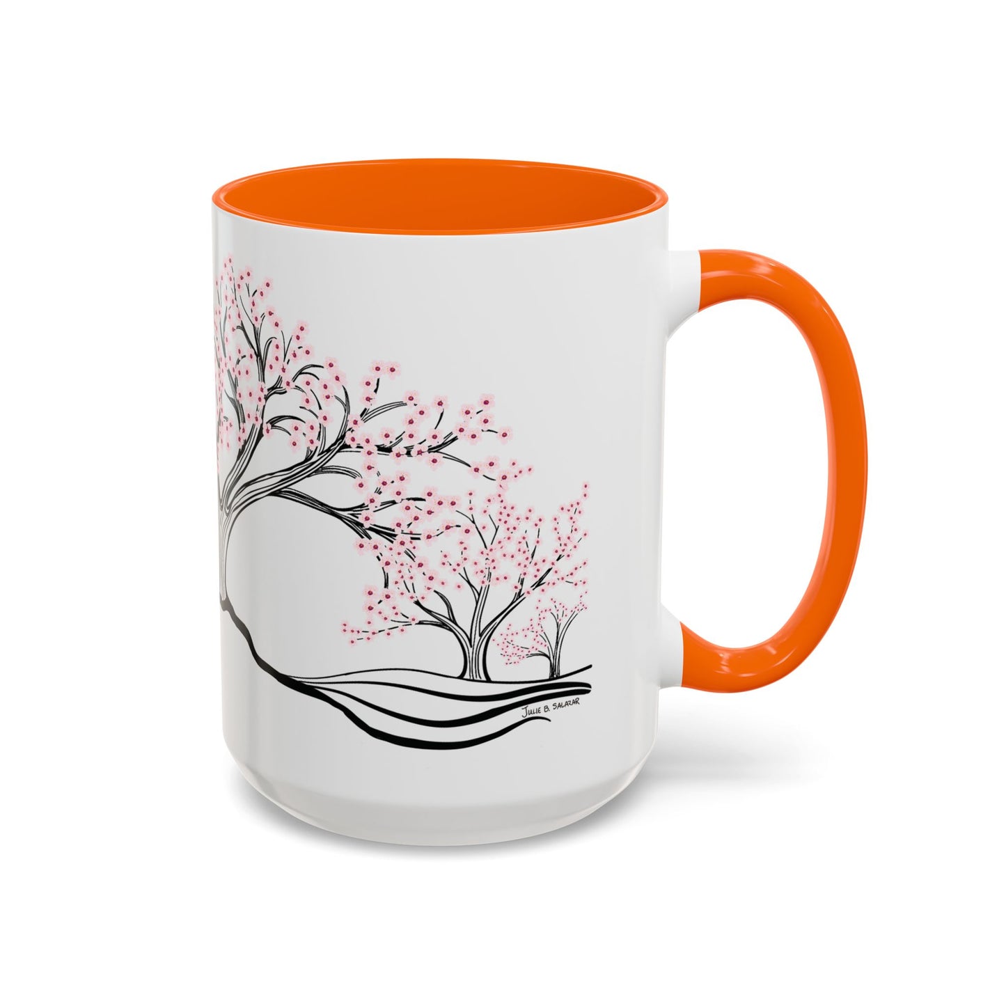 “Spring in Bloom”, IMAGINE™ Series, Hand-Drawn Art Print, White Ceramic Accent Mug—1 of 4 Seasons Collection—15 oz or 11 oz