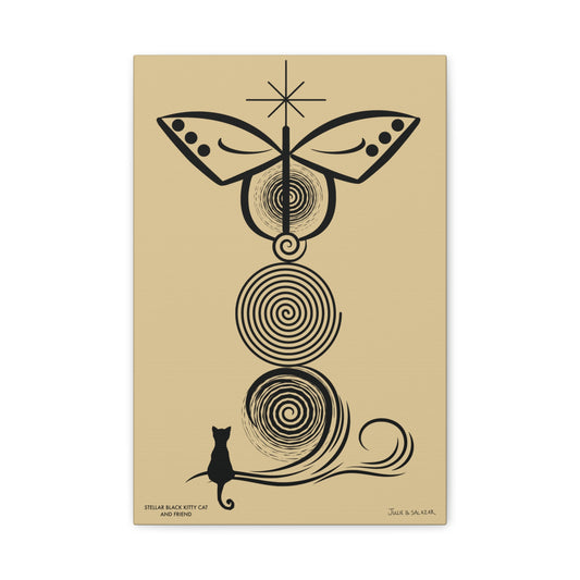 “Stellar Black Kitty Cat And Friend”, IMAGINE™ Series, Hand-Drawn Art Print, Wall Art Collection, Stretched Canvas , 12 x 18 inches, 16 x 24 inches or 24 x 36 inches