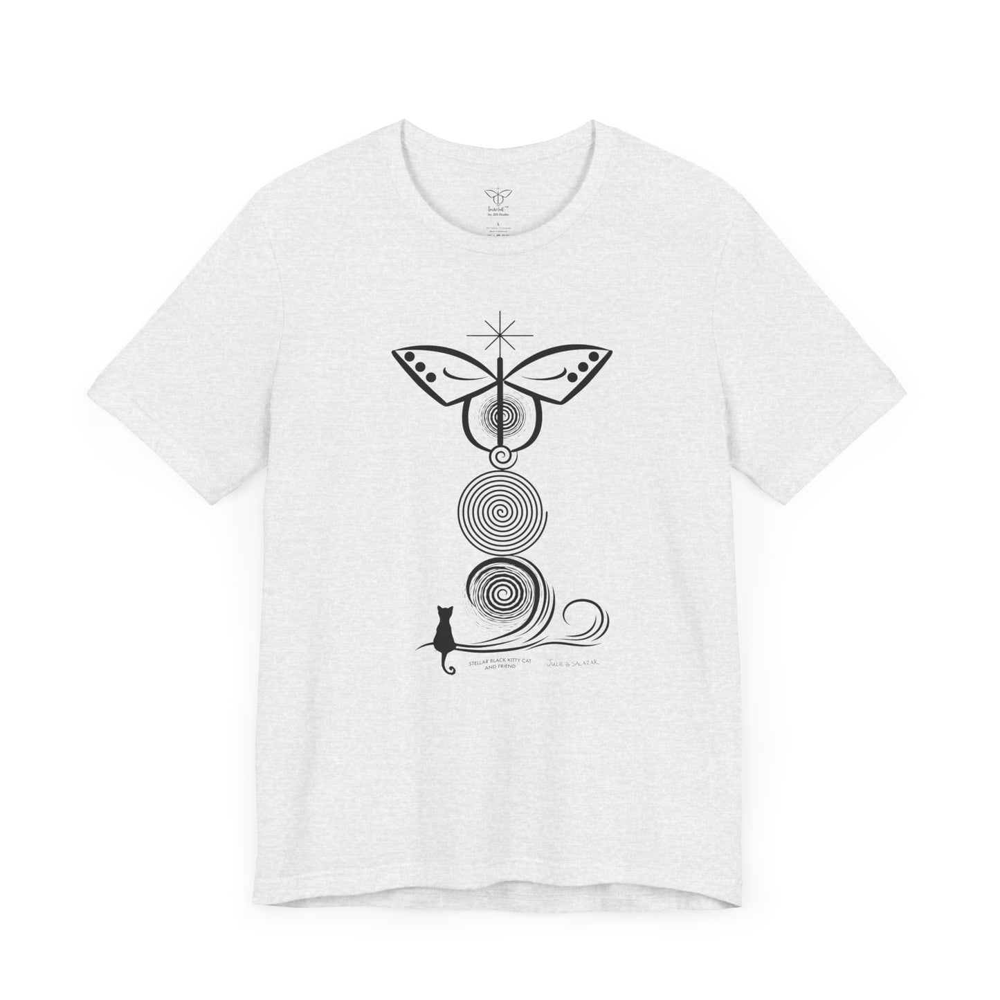 "Stellar Black Kitty Cat And Friend",  IMAGINE™ Series, Hand-Drawn Art Print, Bella+Canvas 3001 Unisex Jersey Short Sleeve Tee