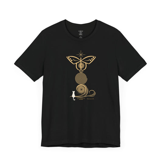 "Stellar White Kitty Cat And Friend", IMAGINE™ Series, Hand-Drawn Art Print, Bella+Canvas 3001 Unisex Jersey Short Sleeve Tee