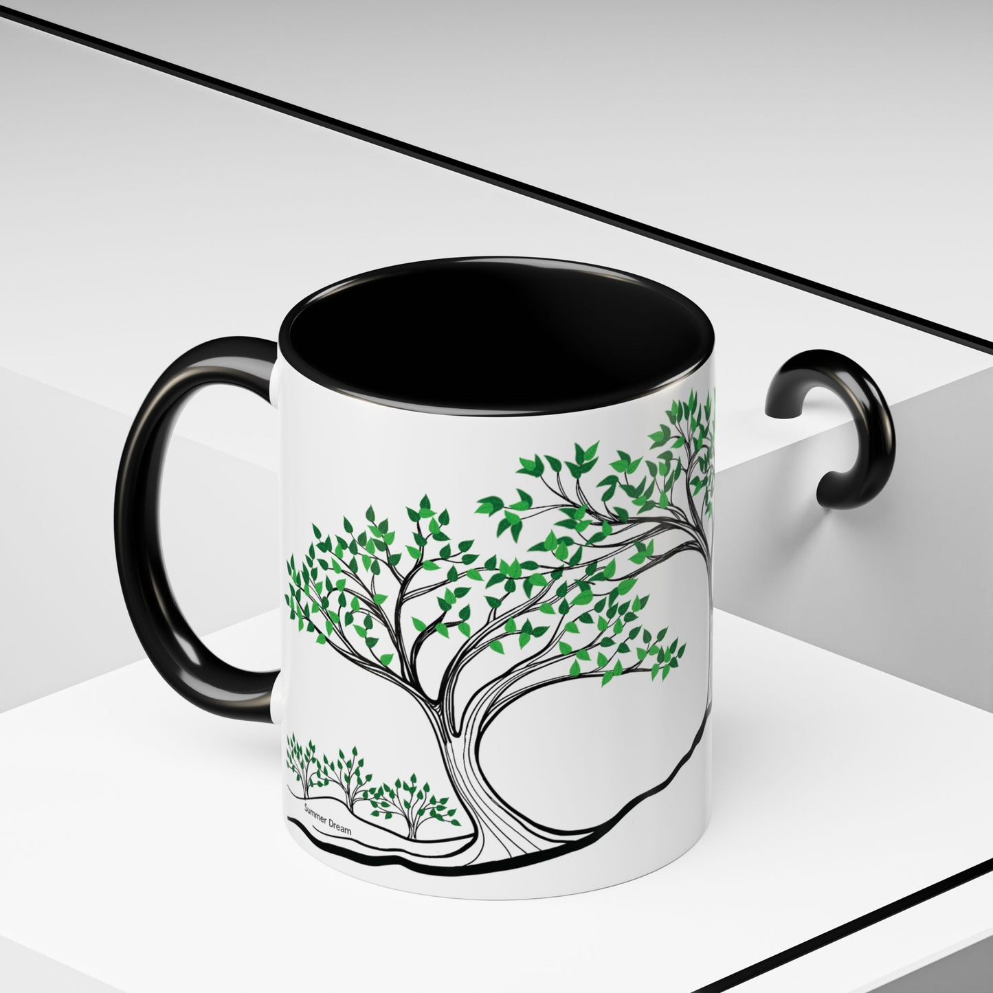 “Summer Dream”, IMAGINE™ Series, Hand-Drawn Art Print, White Ceramic Accent Mug—2 of 4 Seasons Collection—15 oz or 11 oz