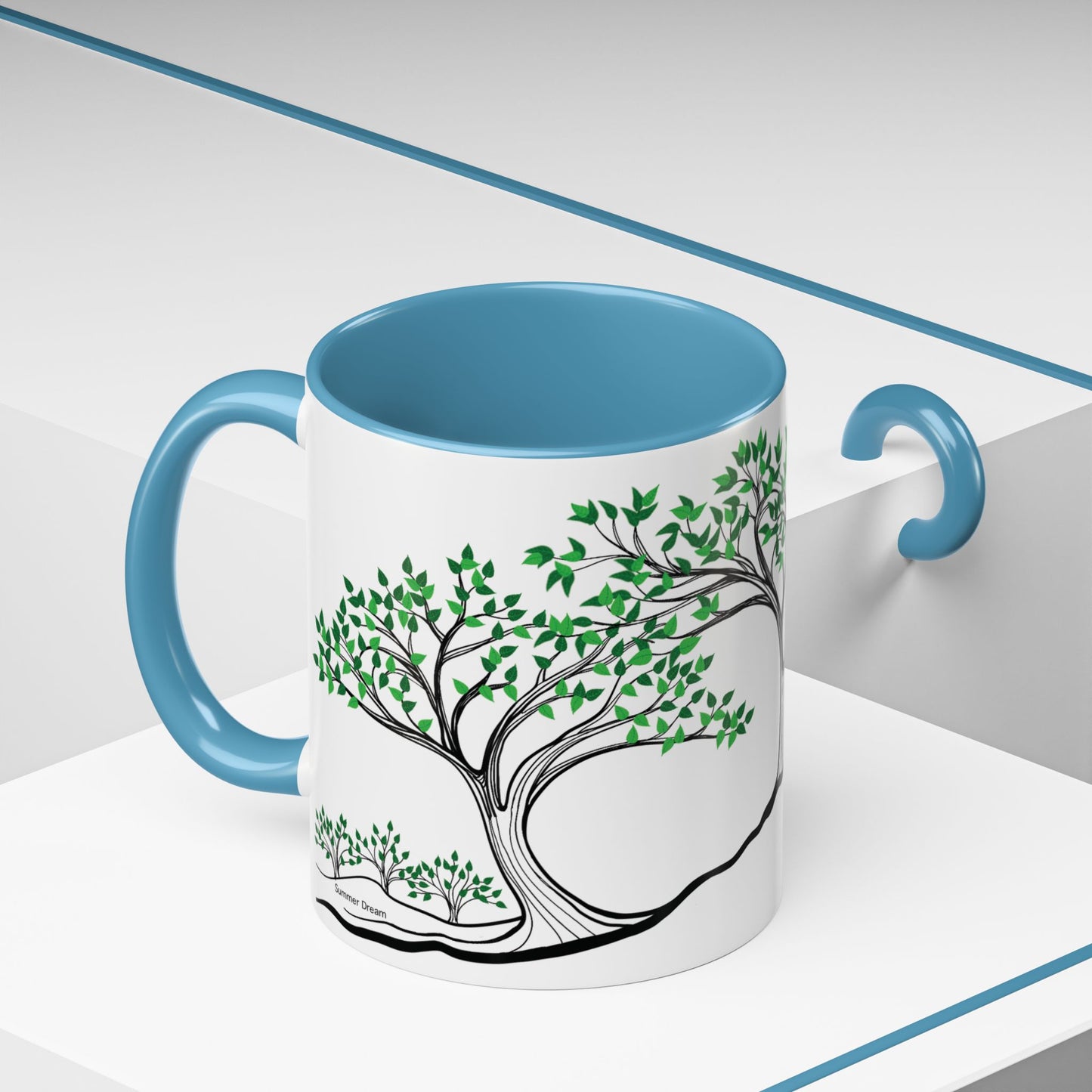 “Summer Dream”, IMAGINE™ Series, Hand-Drawn Art Print, White Ceramic Accent Mug—2 of 4 Seasons Collection—15 oz or 11 oz