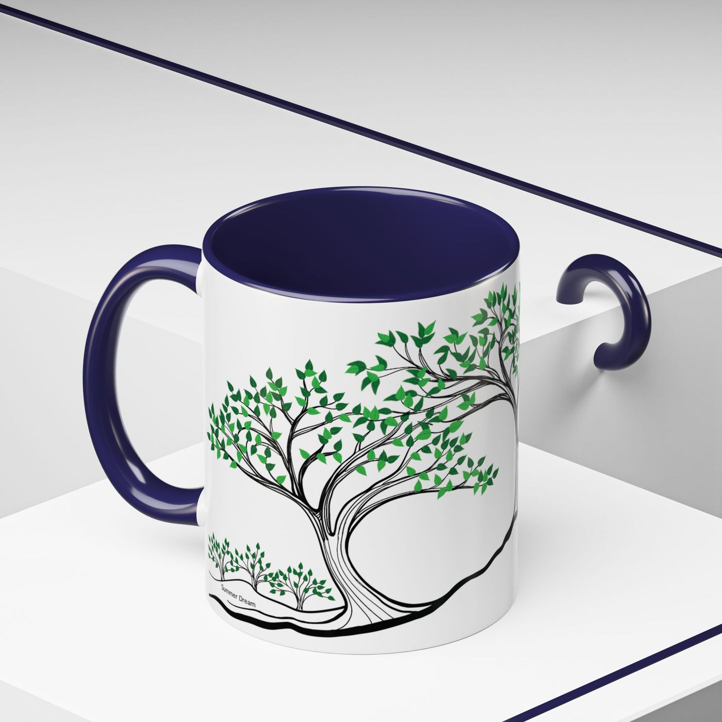 “Summer Dream”, IMAGINE™ Series, Hand-Drawn Art Print, White Ceramic Accent Mug—2 of 4 Seasons Collection—15 oz or 11 oz