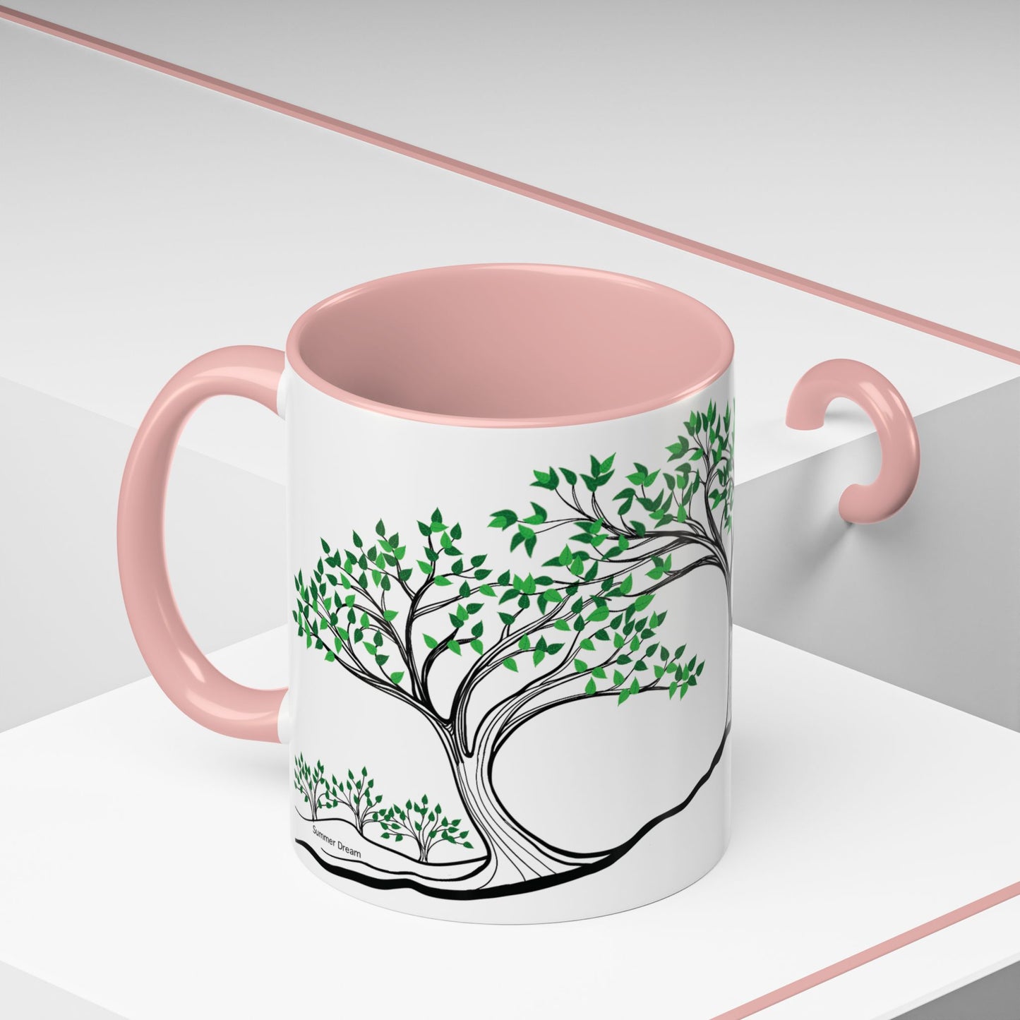 “Summer Dream”, IMAGINE™ Series, Hand-Drawn Art Print, White Ceramic Accent Mug—2 of 4 Seasons Collection—15 oz or 11 oz